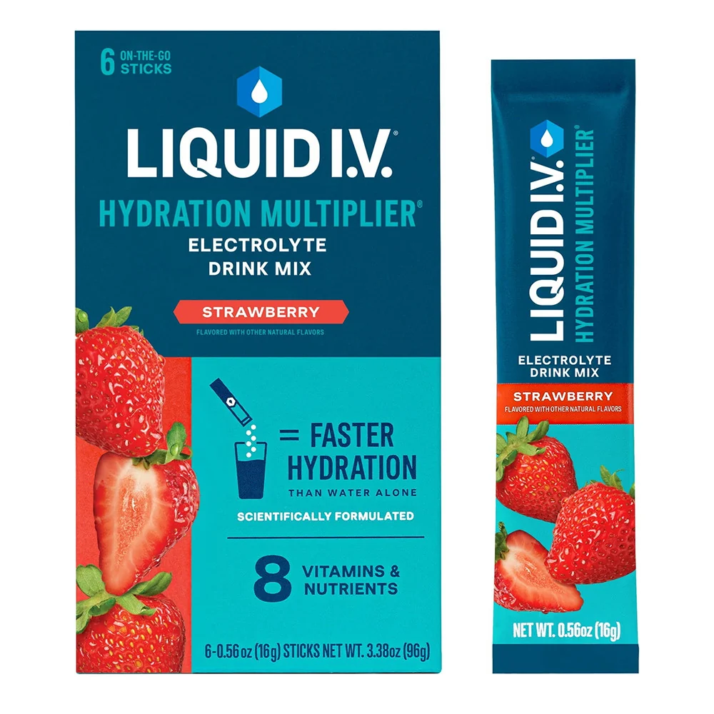 Casual Liquid IV Hydration Multiplier Electrolyte Powder Packs Drink Mix Strawberry Flavor 6 Ea Green