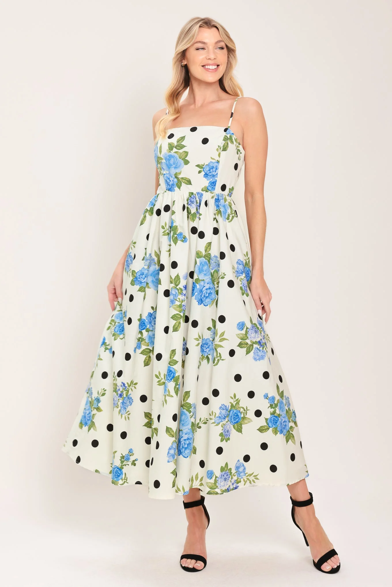 Comfortable Retro Flora Woven Midi Dress Durable