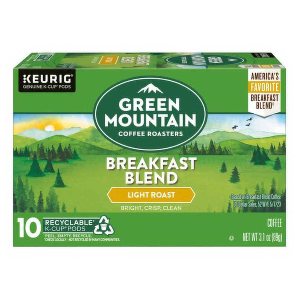 Convenient Green Mountain Coffee Roasters Breakfast Blend K Cup Pods Light Roast 3.1Oz 89g 10Ea Exceptional