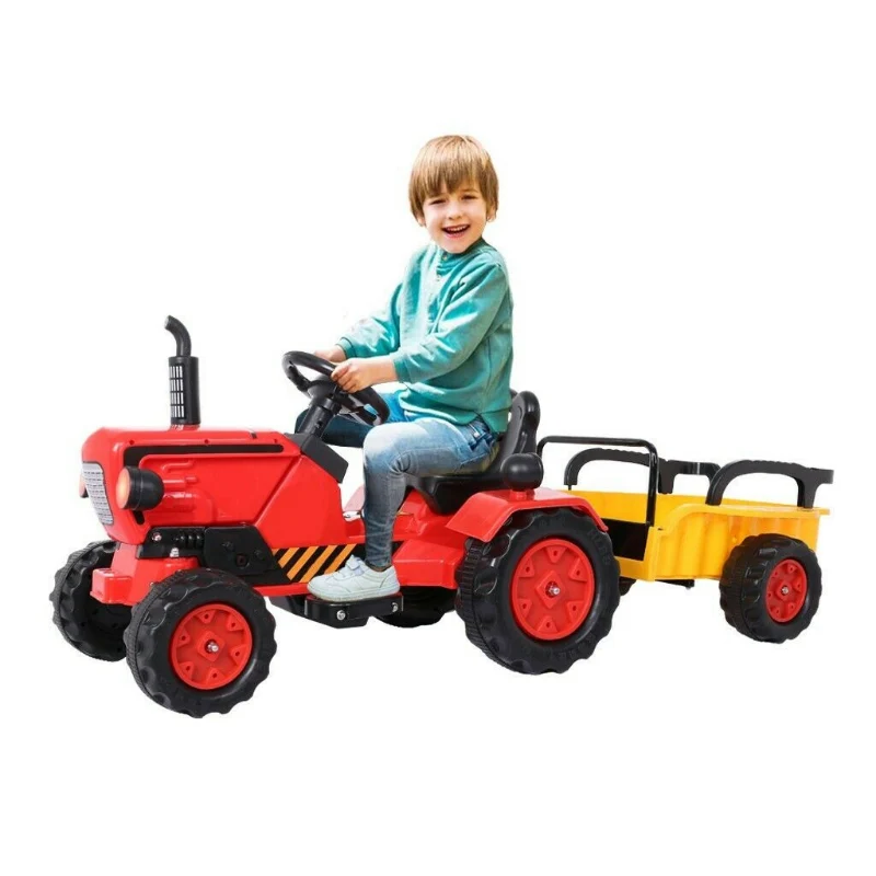 Traditional Kids Electric Ride On Tractor Toy With Trailer Casual