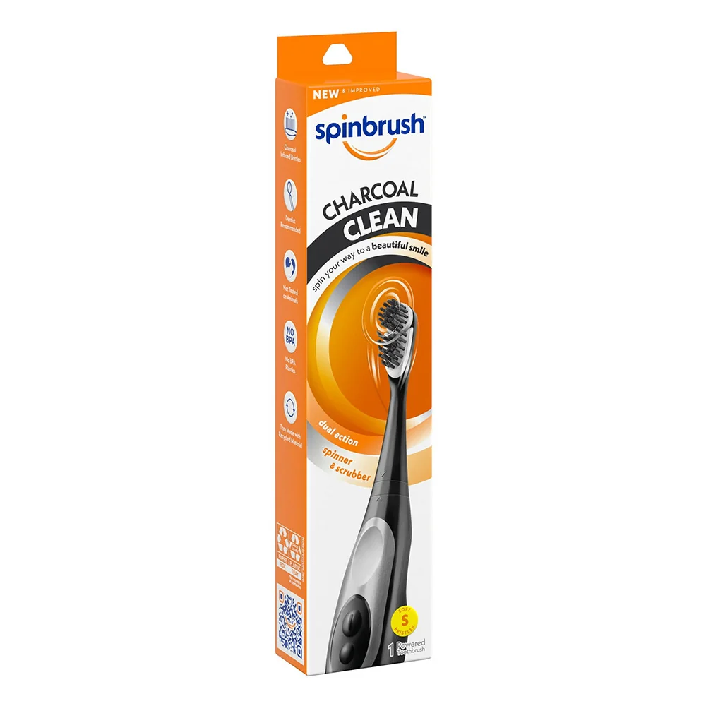 Consistent Spinbrush Charcoal Clean Battery Powered Electric Soft Toothbrush Black 1 Ea Fast