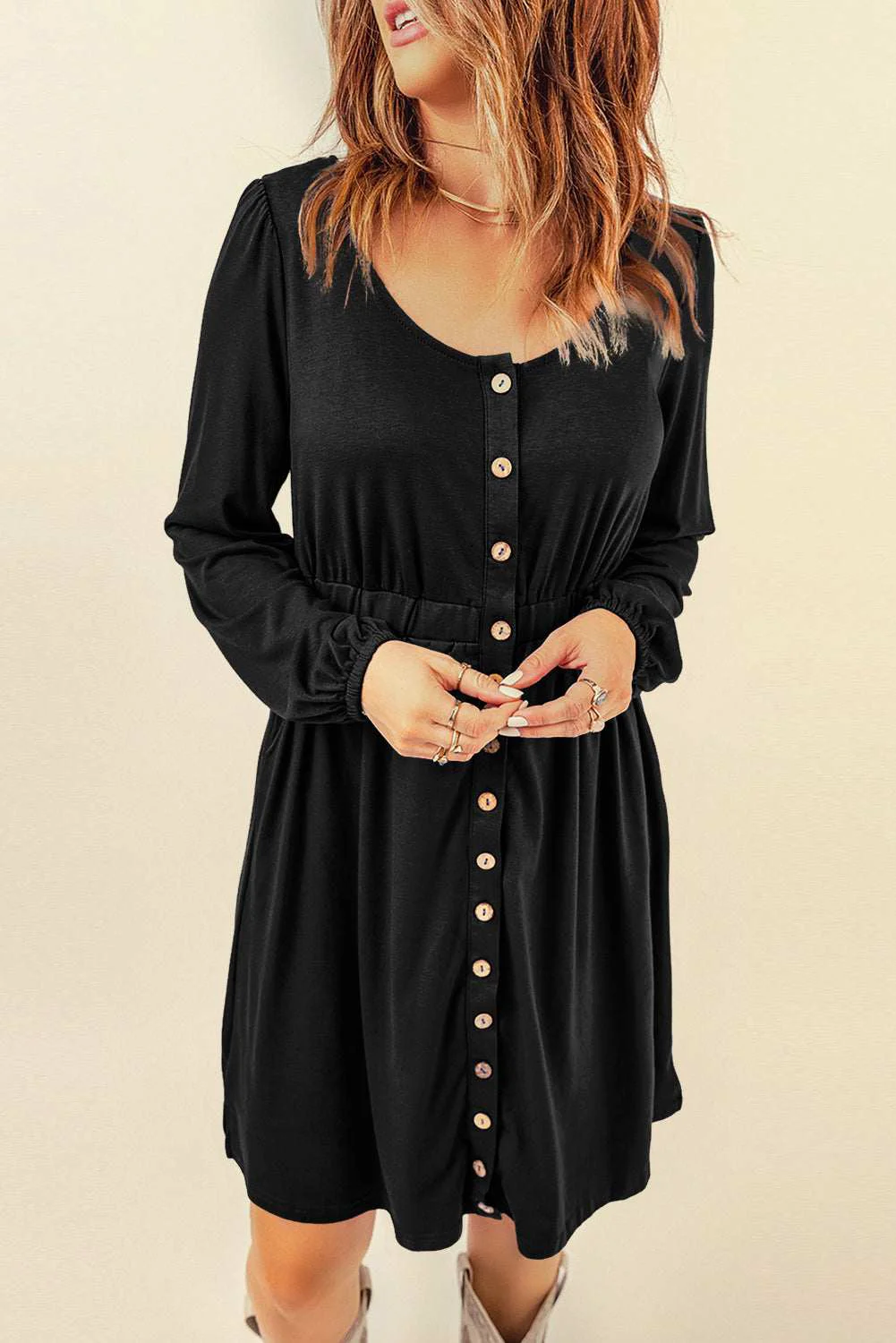 Comfortable Julianna Button up High Waist Long Sleeve Dress - Black S - 4 6 Verified