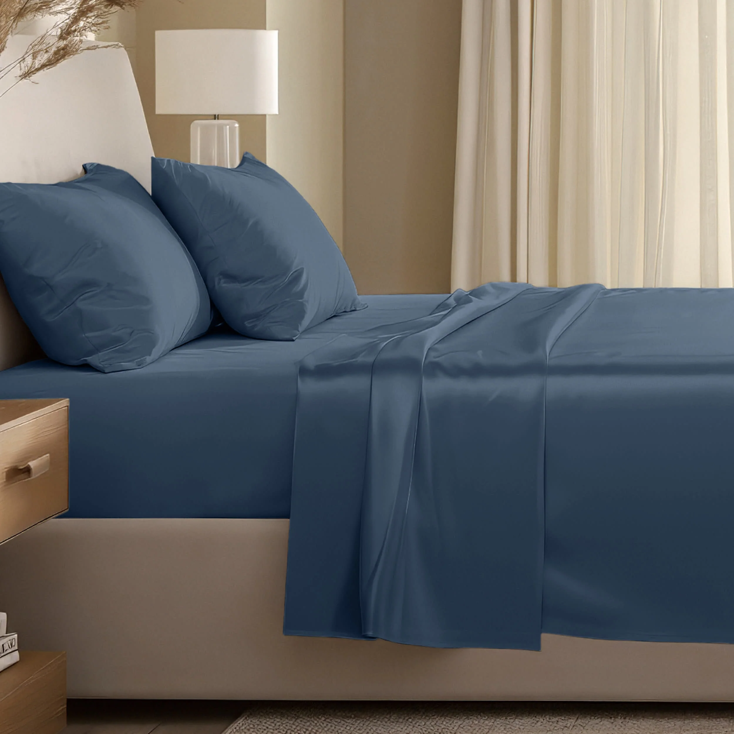 Lightweight Bare Home 400 Thread Count Organic Cotton Sateen Bed Sheet Set Environmentally Friendly