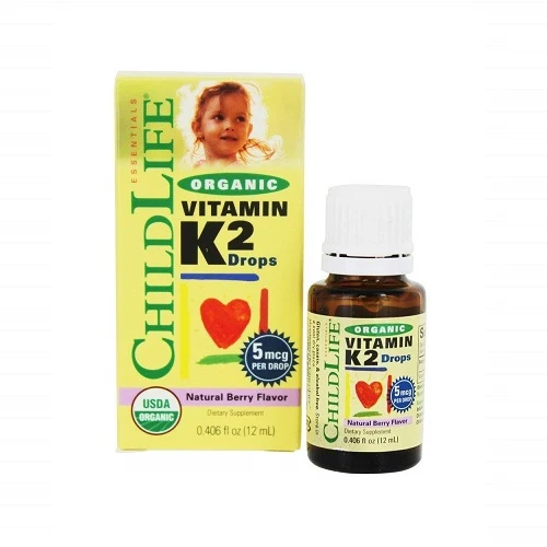 Easy-to-Use ChildLife Essentials Organic Vitamin K2 Drops 5mcg Natural Berry Flavor Support Maintain Strong Healthy Bones Growth Development 0.41Oz 12ml Safe