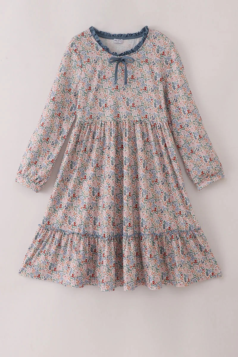 Artisan Blue floral print ruffle mom dress Proven