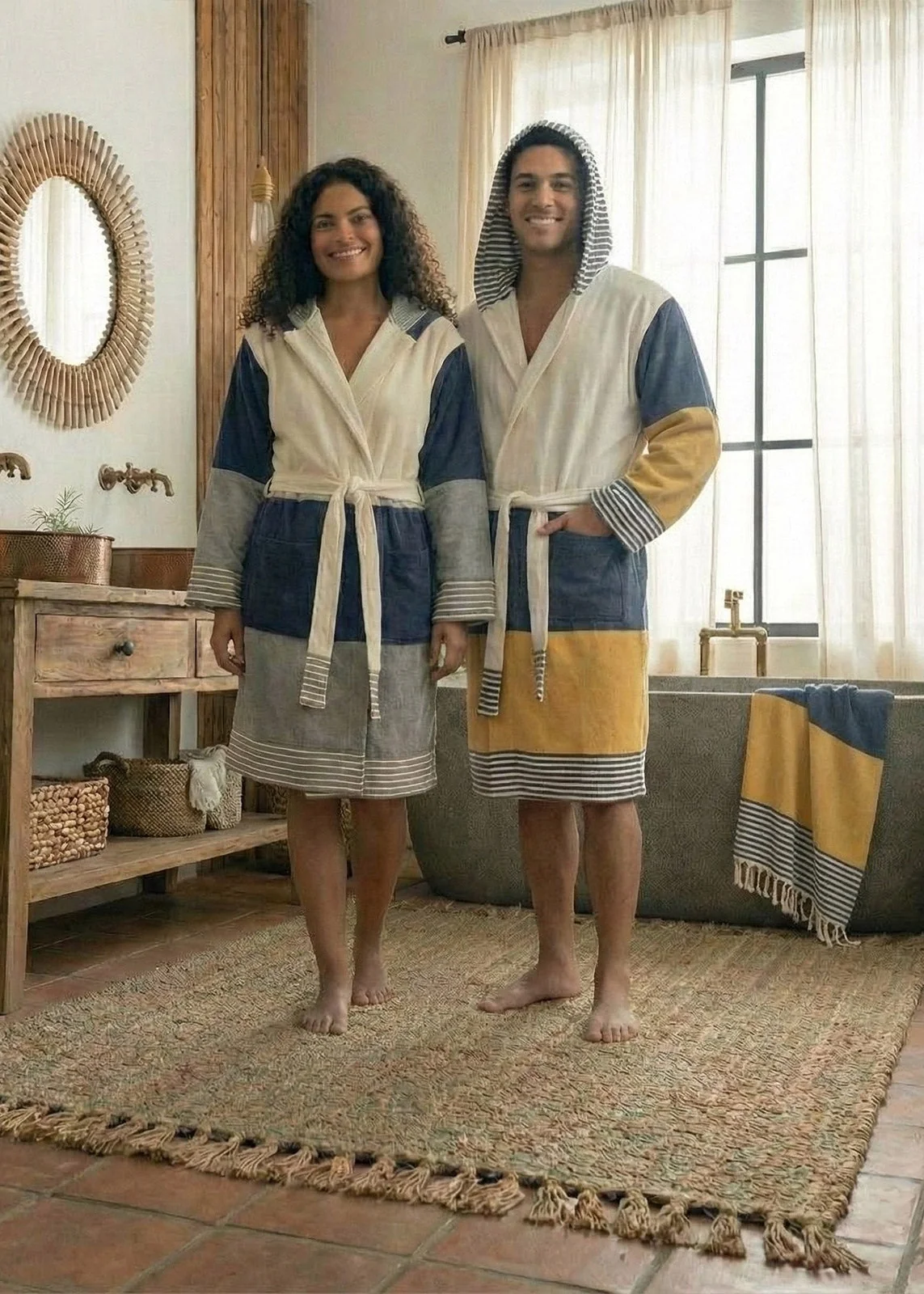 Efficient Turkish Cotton Hooded Bathrobe – Lightweight Multi-Color Robe Classic
