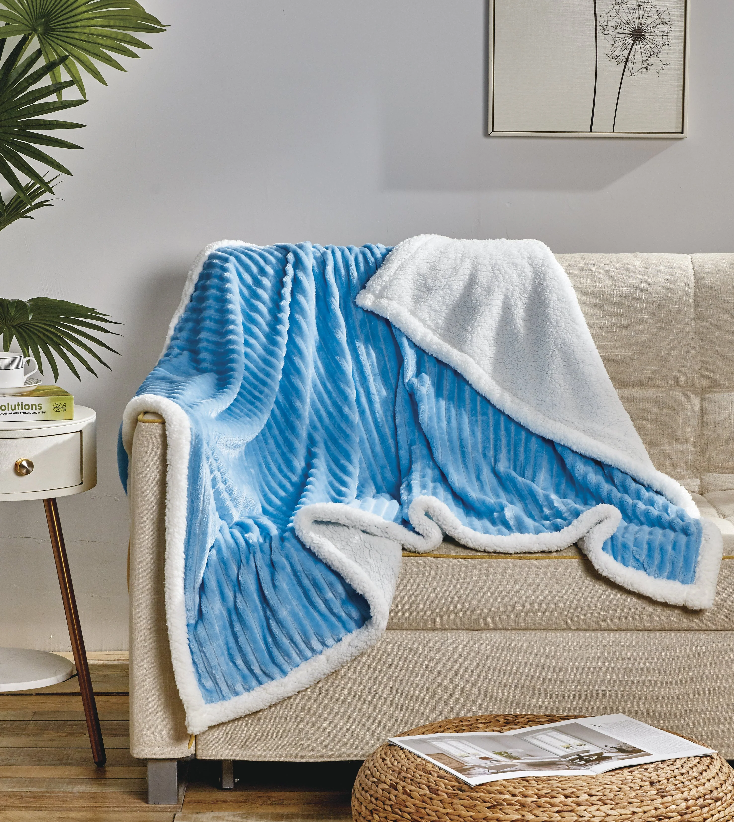 Trusted Elegant Comfort Corduroy Sherpa Reversible Throw Blanket Medium Weight and Super Plush - Soft Fuzzy and Plush Flannel Blanket - Micro-Suede - Corduroy Striped Pattern 50 x 60 Inch Throw Safe