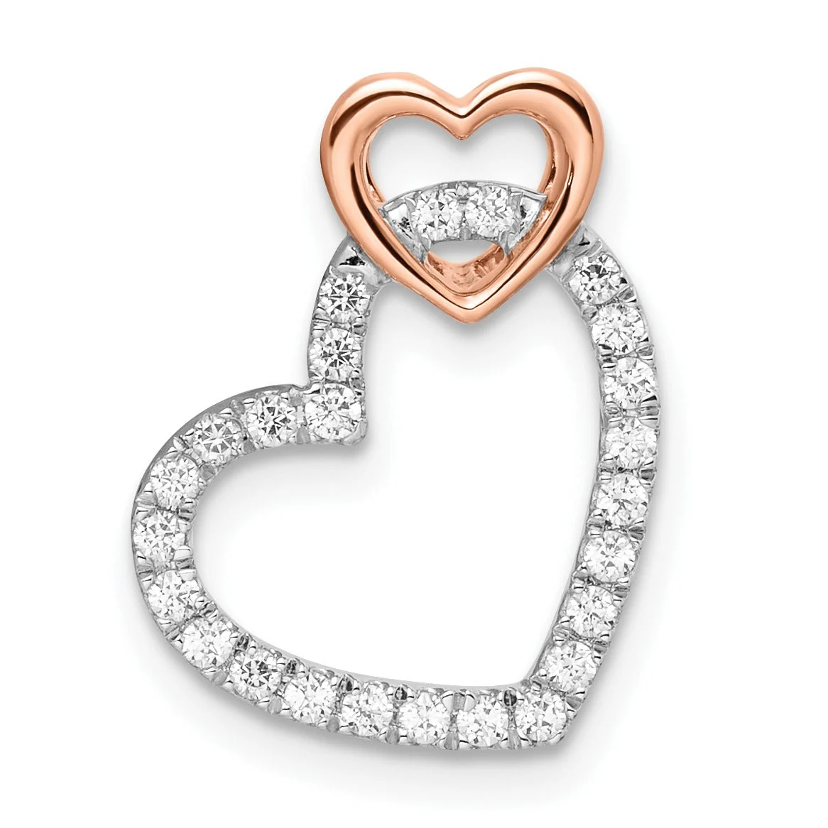 Solid 14k Gold Lab Grown Diamond Double Heart Chain Slide Pendant Superior
