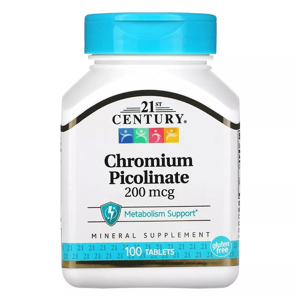 Versatile 21st Century Chromium Picolinate 200 Mcg Supplement Tablets for Metabolism Support 100 Ea Carefully Designed