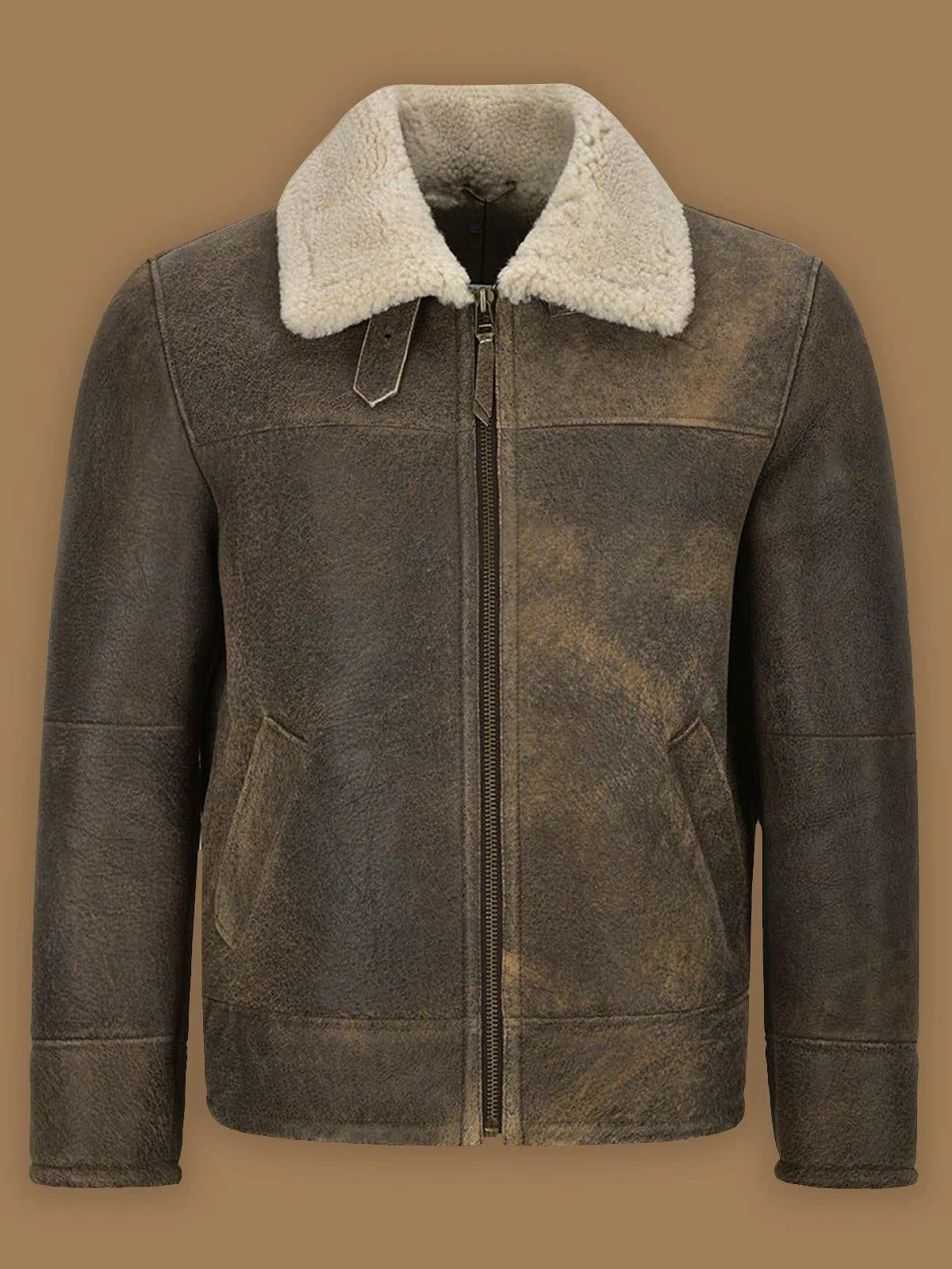 Solid Men s Old Fashion Brown Shearling Bomber Leather Jacket Authentic