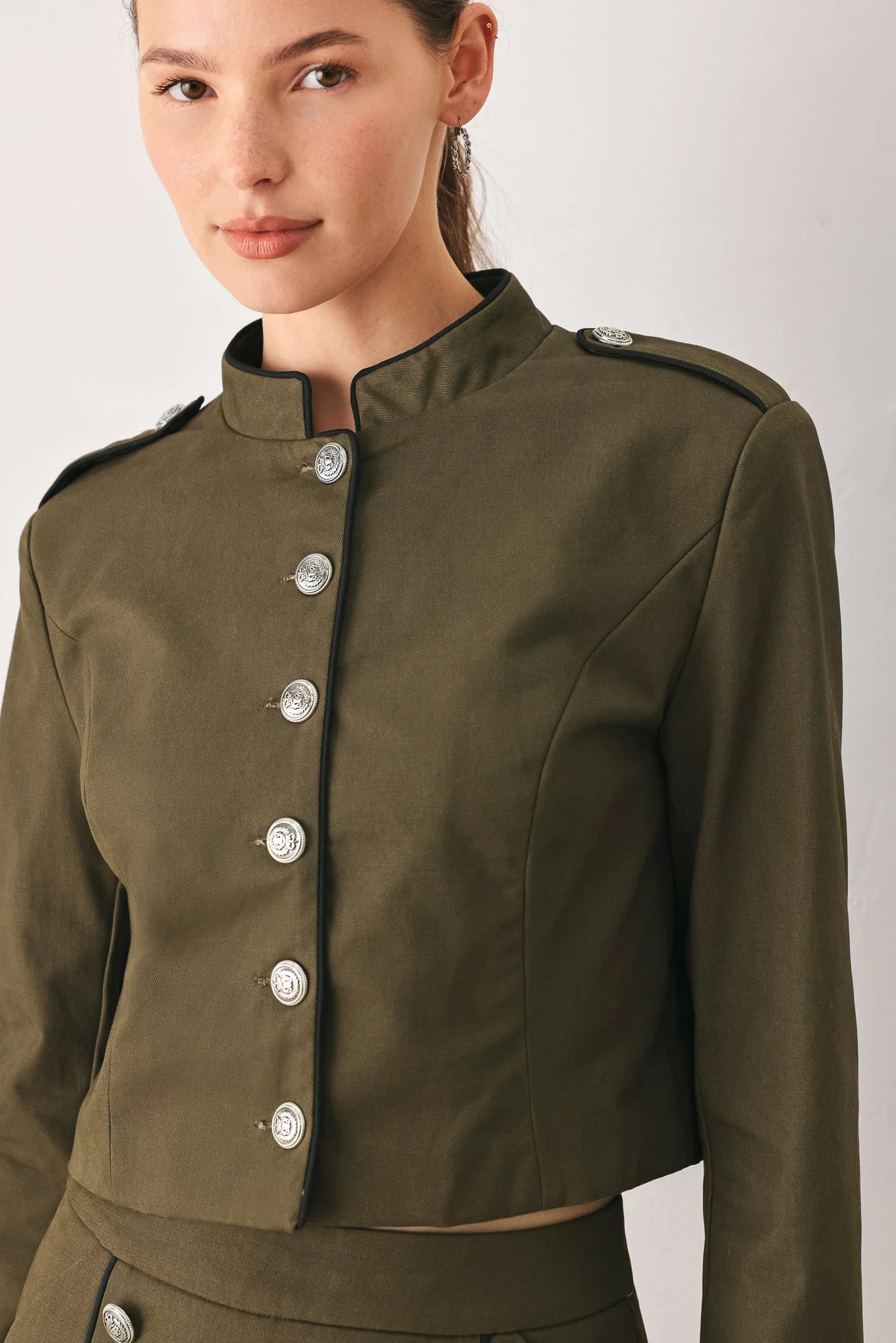 Casual Olive Cadet Woven Crop Jacket Exceptional