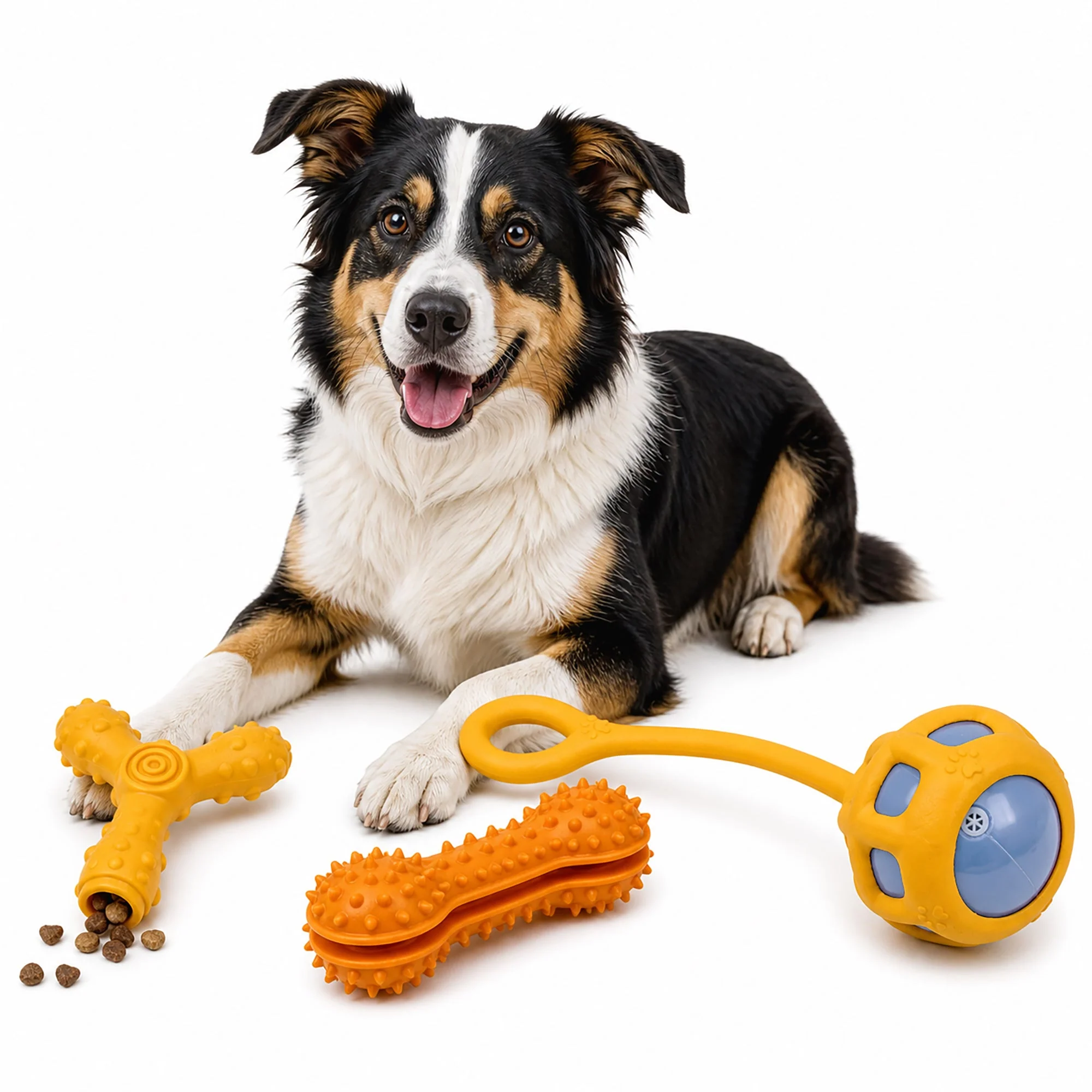 Elite Pet Life ® 3-Piece Durable TPR Tug Squeak and Fetch Interactive Dog Toy Set Detailed