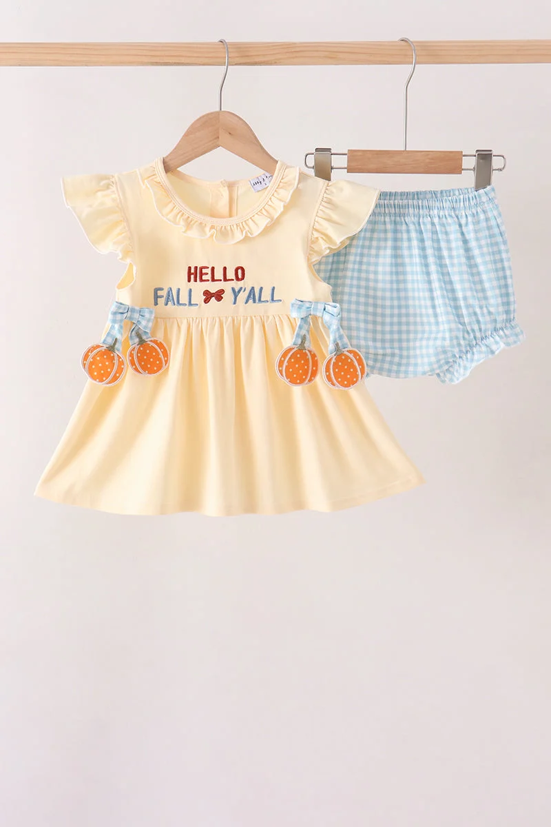 Fast Hallo Fall Y'ALL Pumpkin Ruffle Bloomer Set Selected