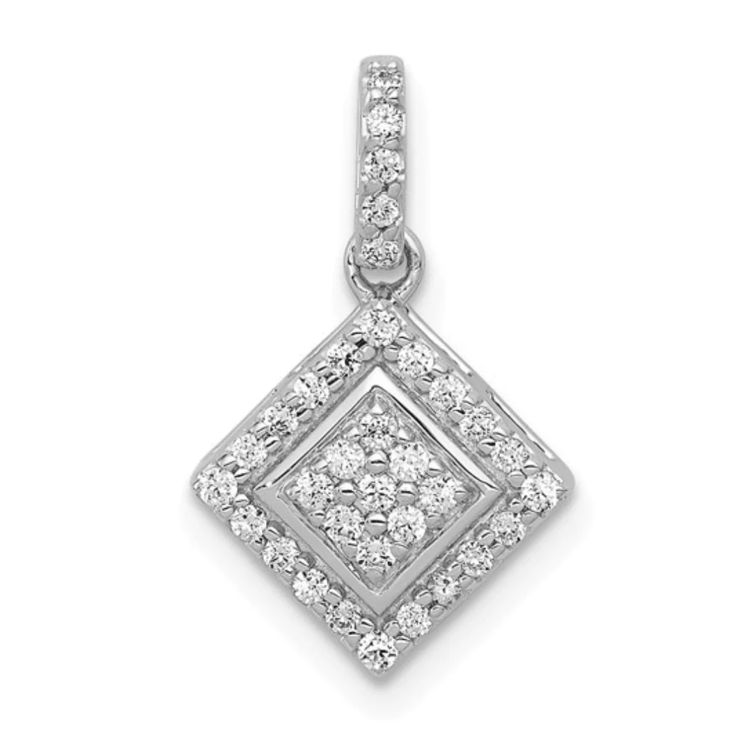 Advanced 14k White Gold Square Cluster Diamond Pendant Specialty