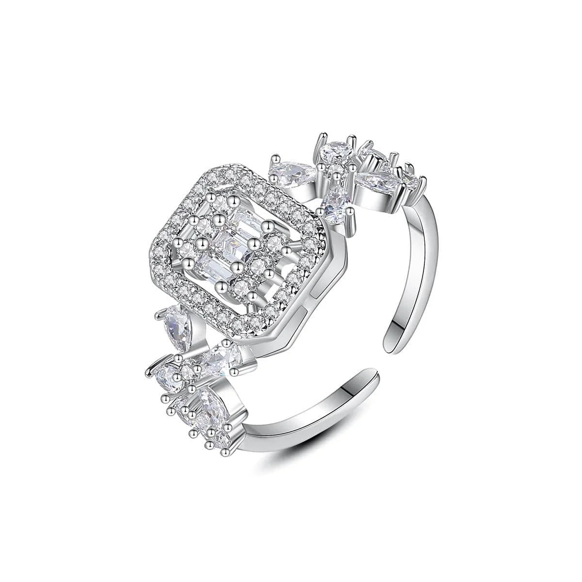 Reliable Crystal Cubic Zirconia Square Open Ring Exclusive