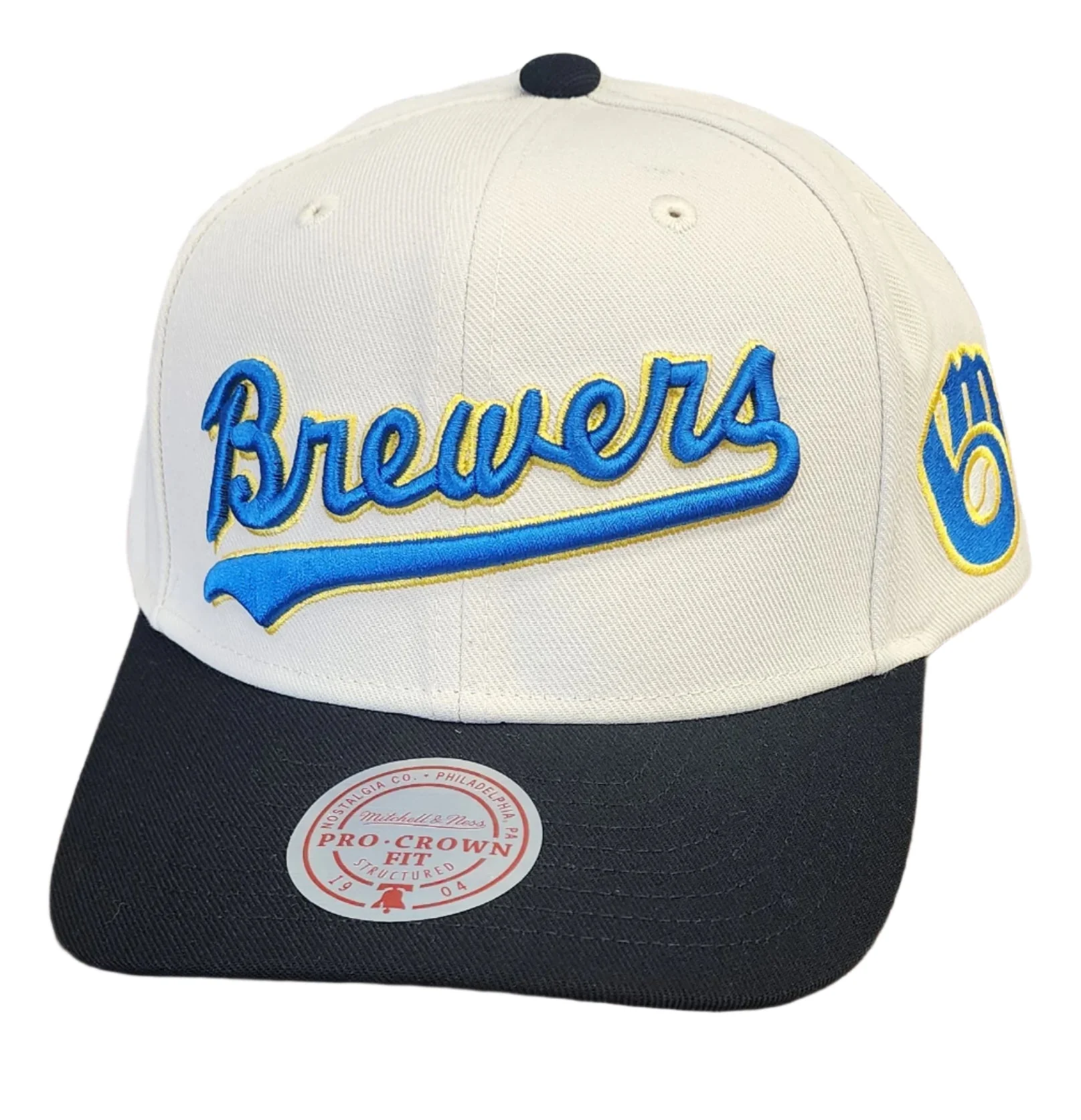 Verified Mitchell Ness Men's MLB Off Word Pro Snapback Coop Brewers Snapback Caps Detailed