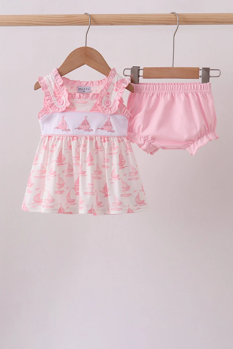 Advanced Pink Sailboat Embroidered Bloomer Set Powerful