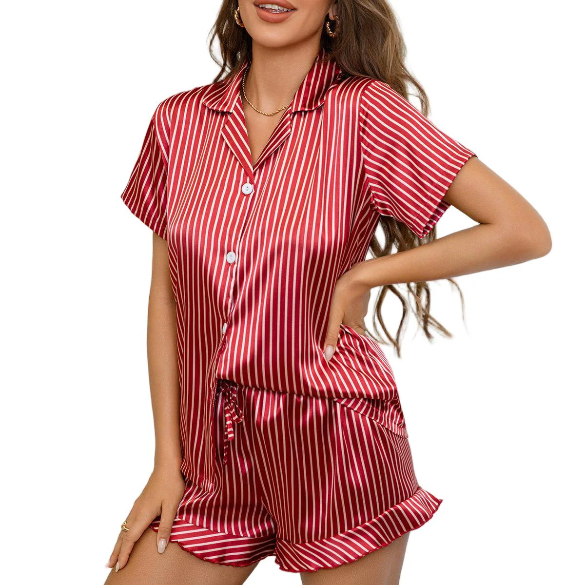 Comfortable Women's Satin Striped Pajama Set Smart