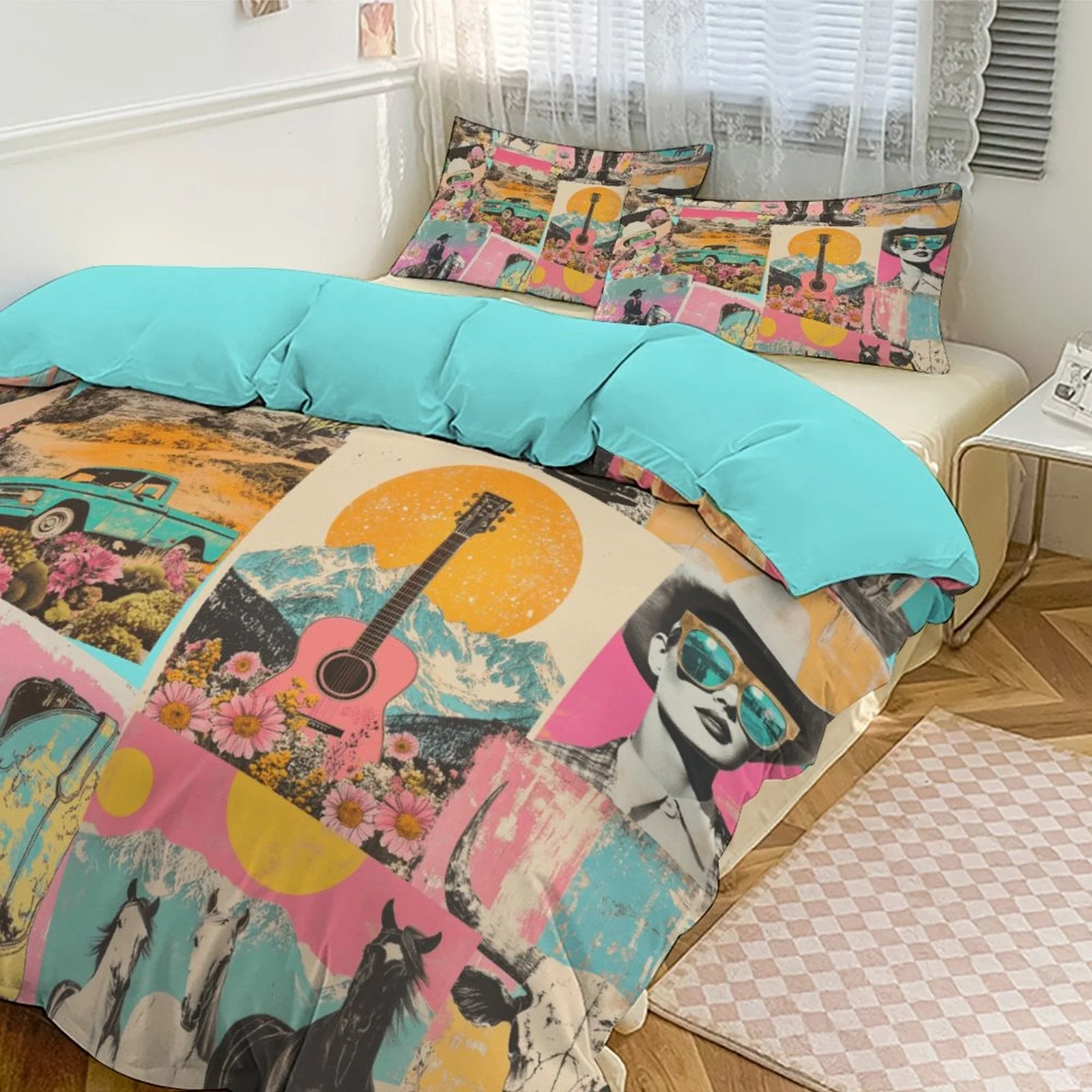 Authentic Baha Ranch Retro Pop Western 3-Piece Bedding Set 1 Duvet Cover 2 Pillow Shams – 102 ×90 Elegant