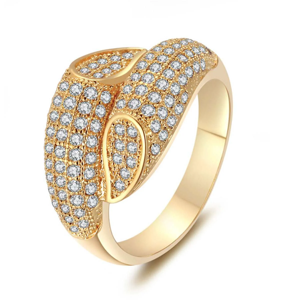 Refined Cubic Zirconia Goldtone Wide Wrap Ring Organic