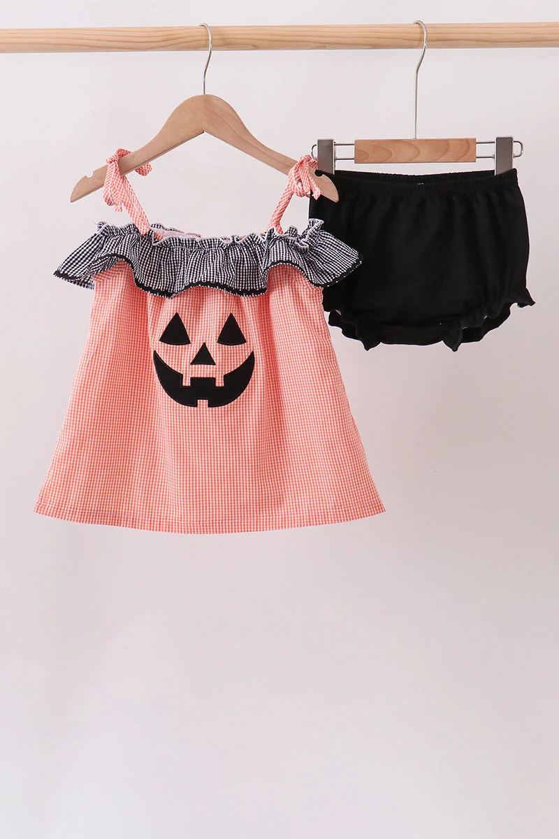 Detailed Orange Jack-O-Lantern Bloomer Set First-Class