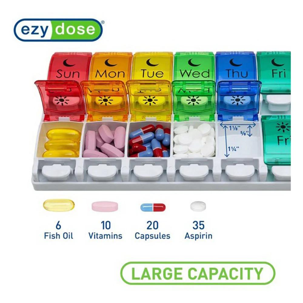 Classic Ezy Dose Push Button 7-Day Pill Case Am Pm Rainbow 1 Ea Environmentally Friendly
