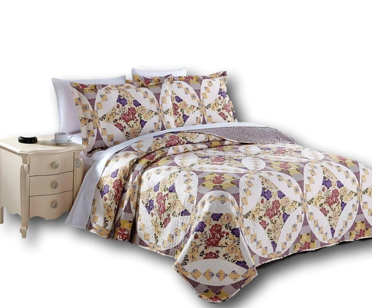 Traditional DaDa Bedding Wisteria Cottage Roses Floral Lightweight Quilted Bedspread Set HS-1003 User-Friendly