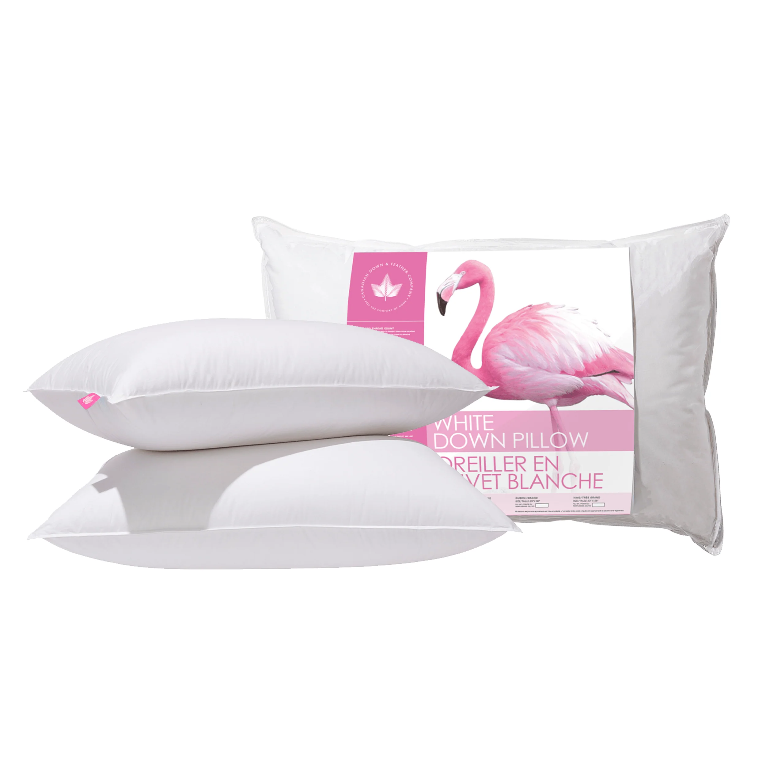 Relaxed Canadian Down Feather Company White Down Pillow Firm Support 2 Pack Sustainable