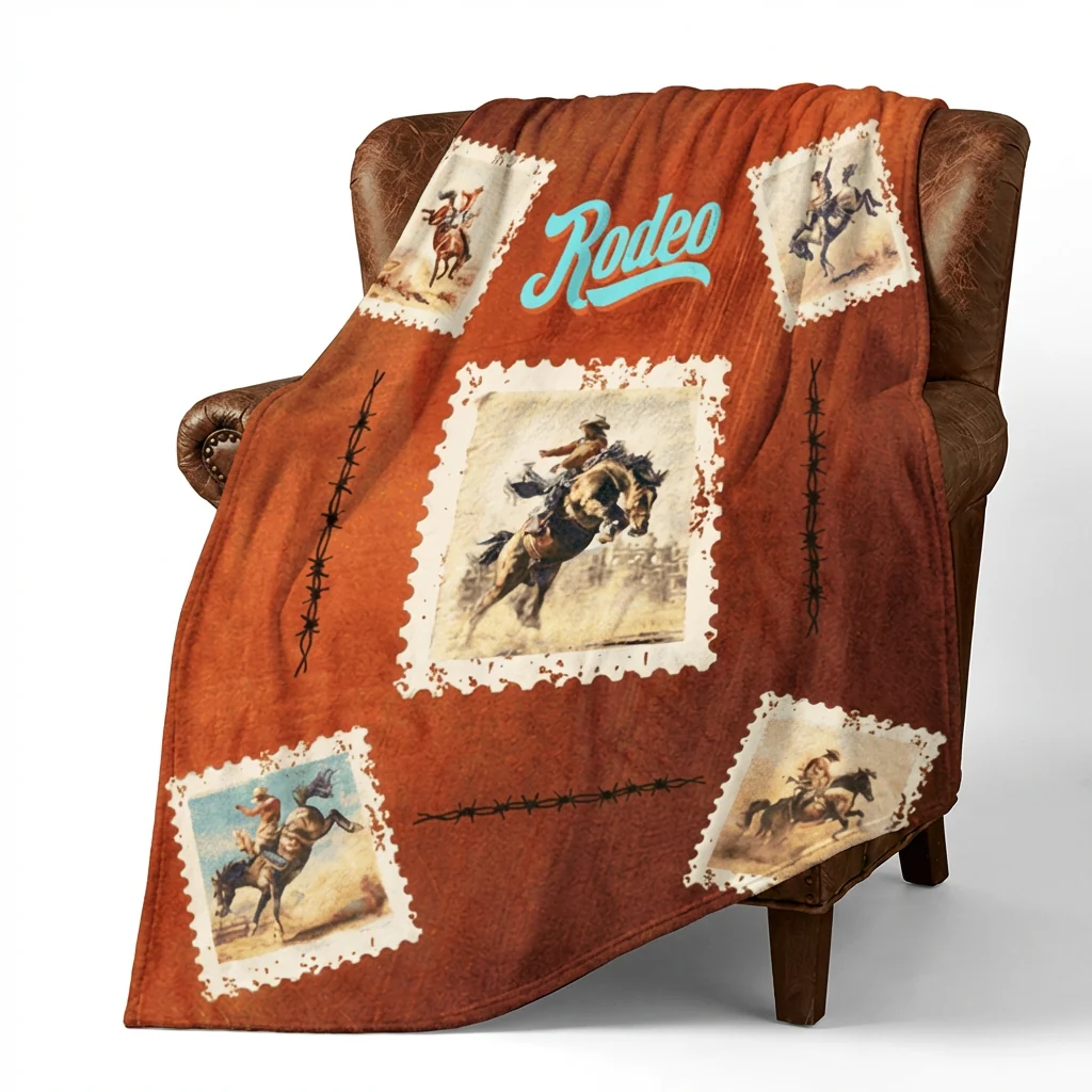 Smooth Old Rodeo Western Throw Blanket 60 x 80 Ultra Soft Made in America Traditional