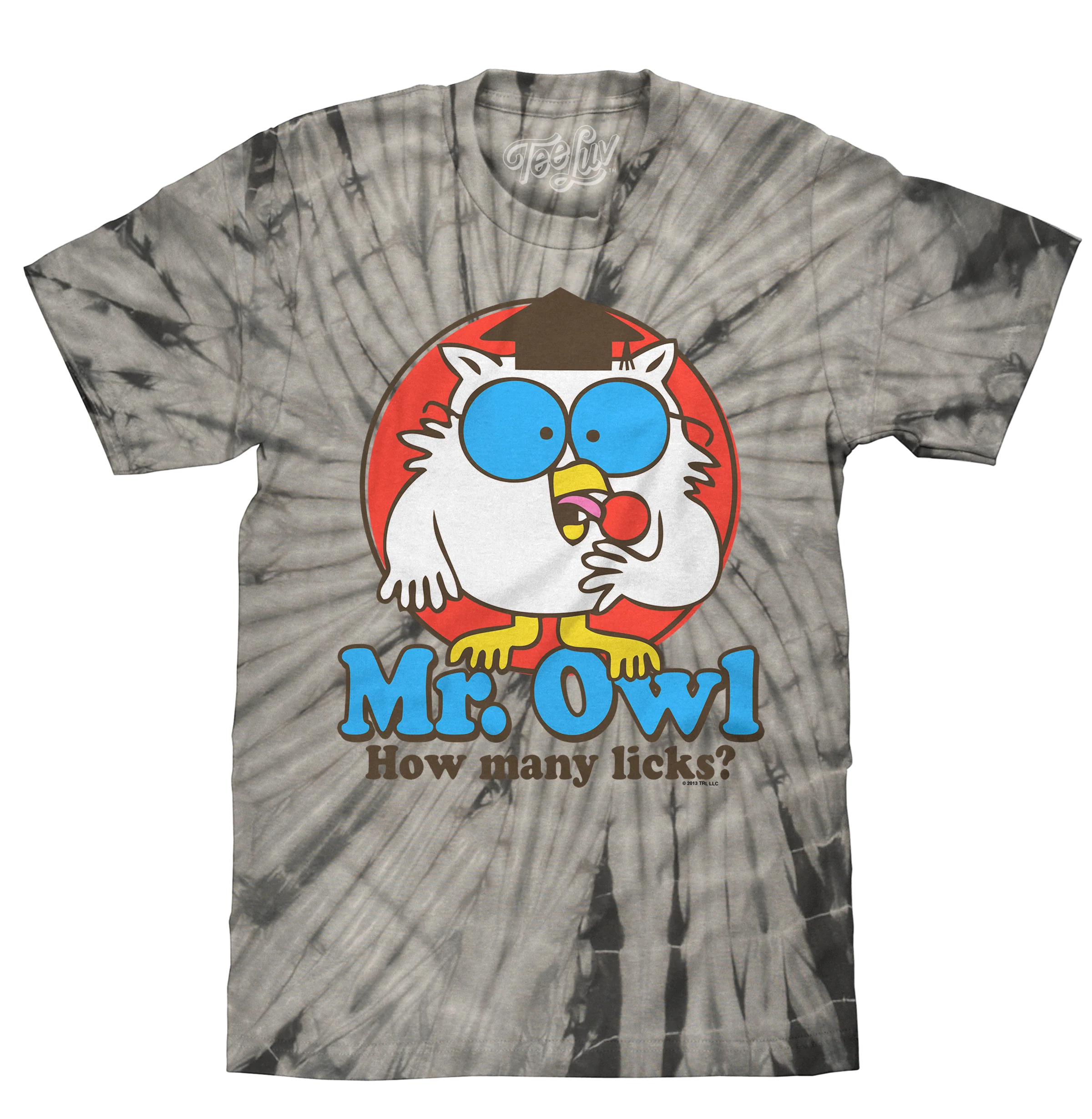 World-Class Tootsie Pop Mr. Owl How Many Licks Tie Dye T-Shirt - Black Tie Dye Specialty