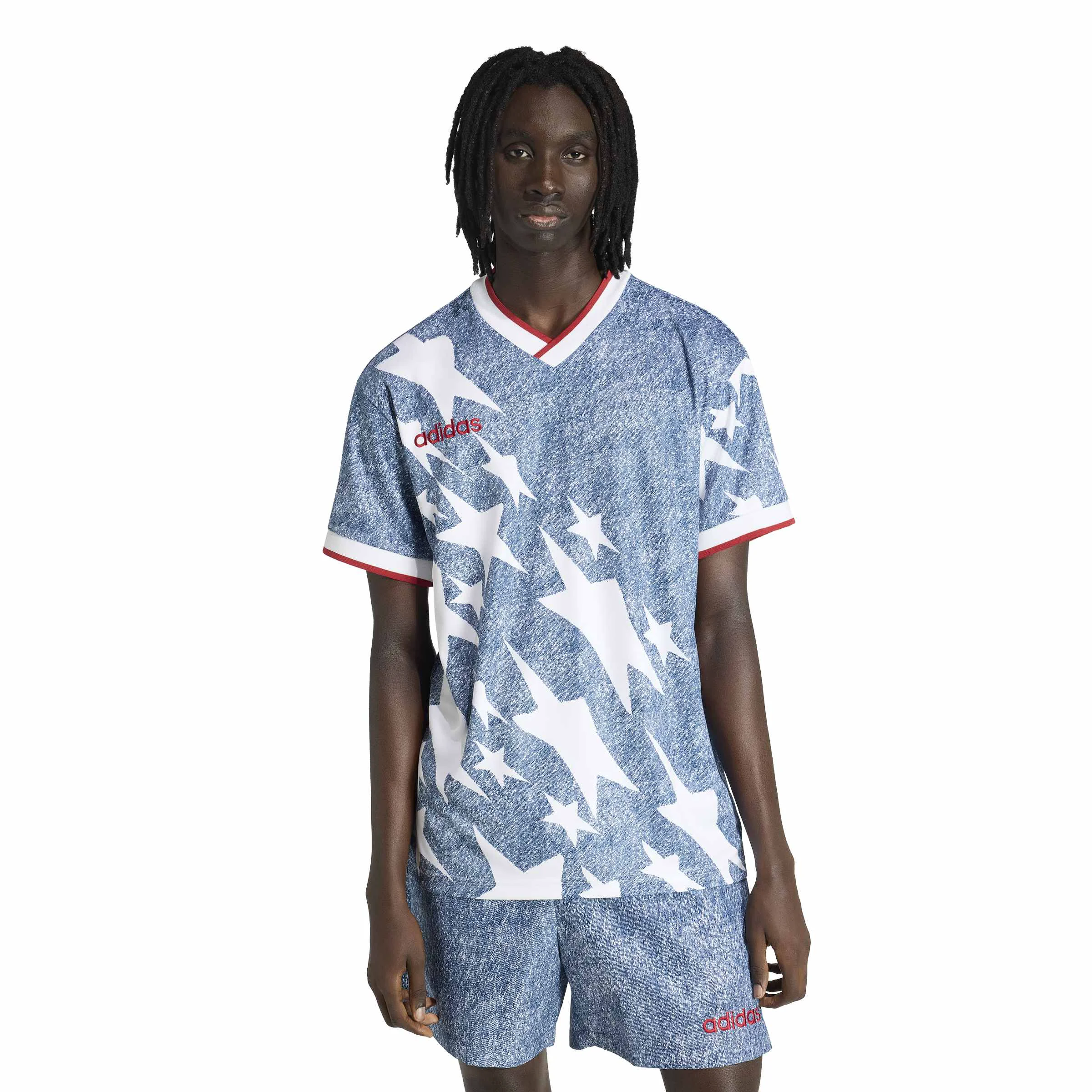 Casual Adidas Mens Denim Graphic Jersey - Blue Original