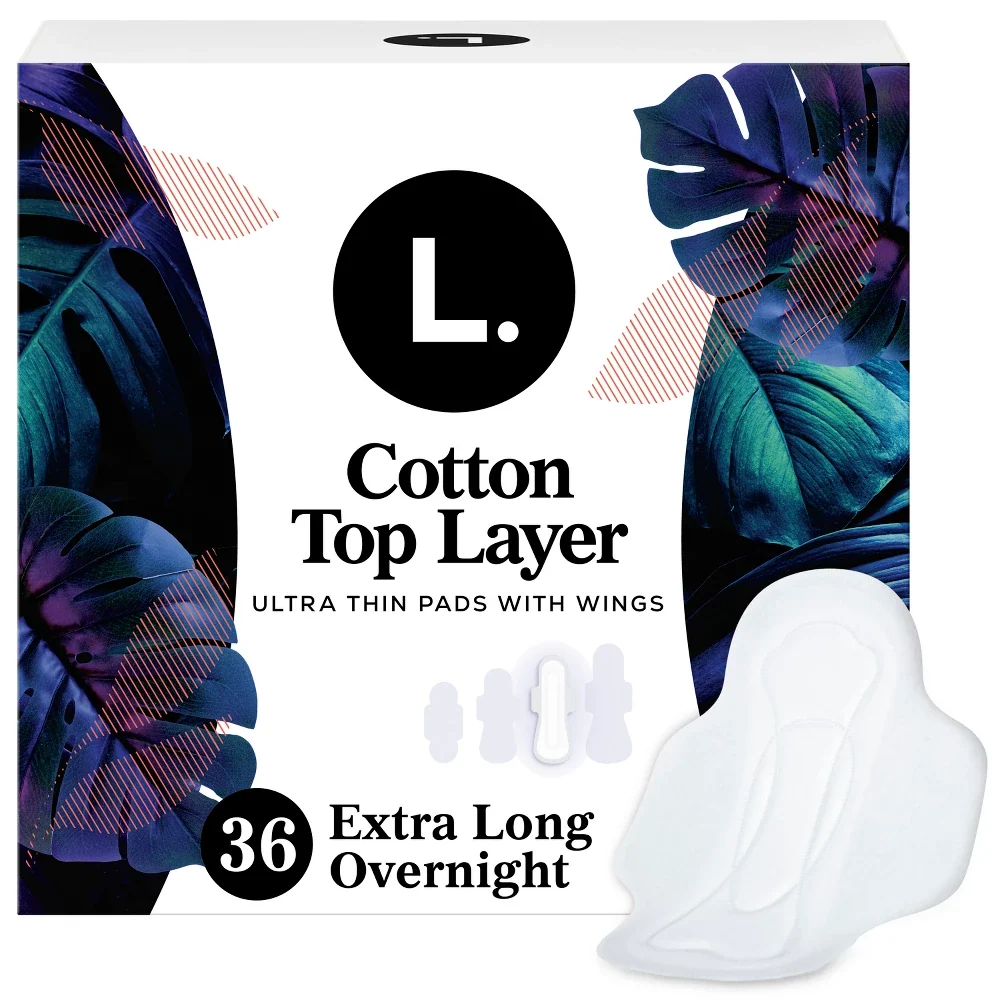 Outstanding L Pads Ultra Thin with Cotton Top Layer Overnight with Wings All Night Comfort 36Ea Pure