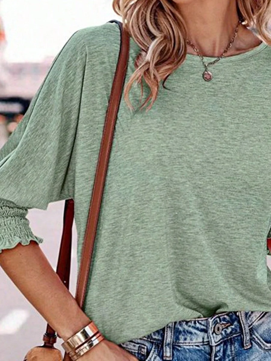 First-Class Cotton Mixed Solid Vintage Color Boho Retro Shirred Smocked Half Sleeve Oversized Batwing Dolman 3 4 Sleeve Tunic Top Shirt Optimized
