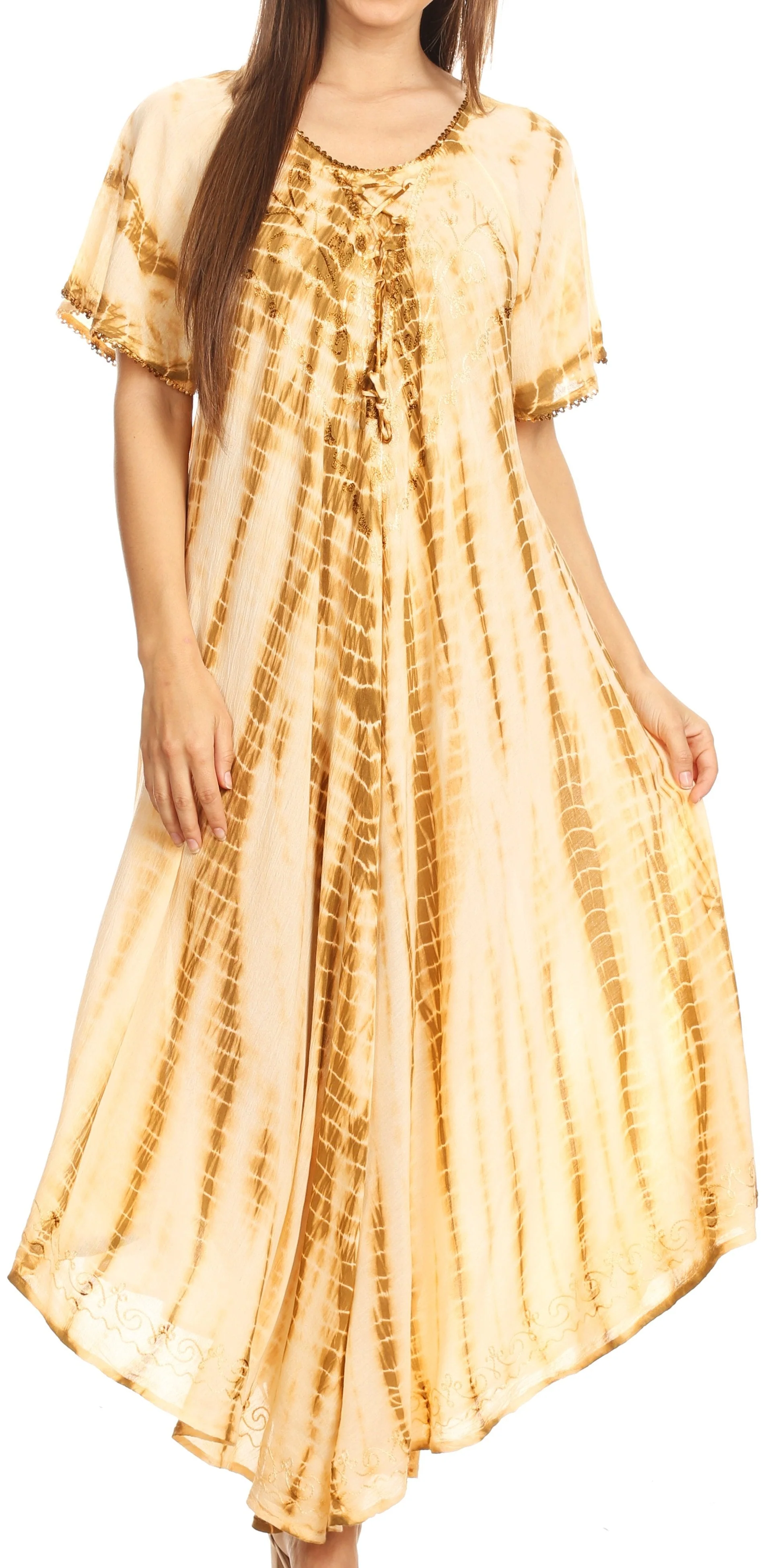 Verified Sakkas Melika Tie Dye Caftan Dress Crafted