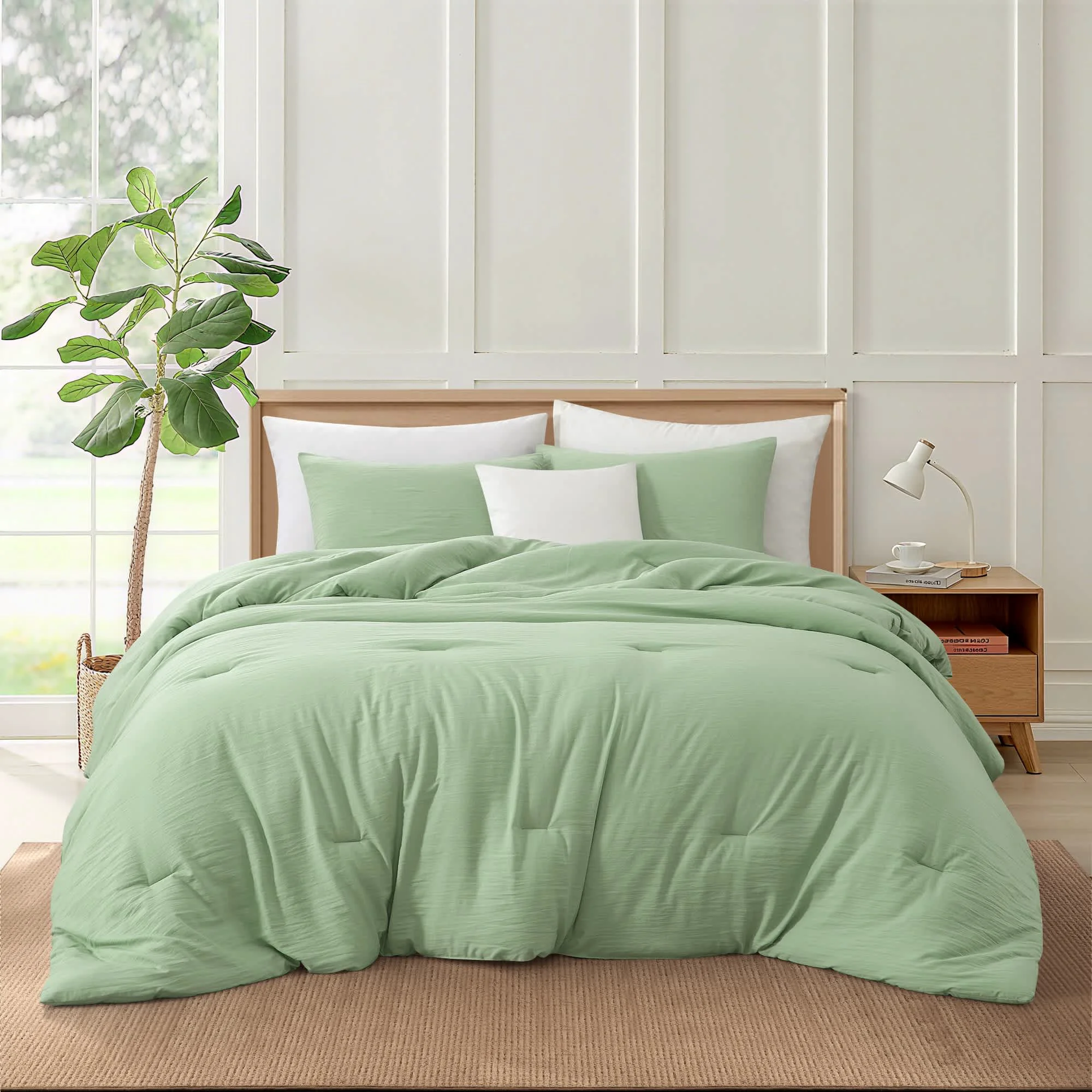 Environmentally Friendly Nanshing Sage Comforter Set Full 3 Piece Super Soft Prewashed Bedding Cotton-Like Breathable Comforter Warm Down Bedding Set All season Matching Pillow Shams Next-Generation
