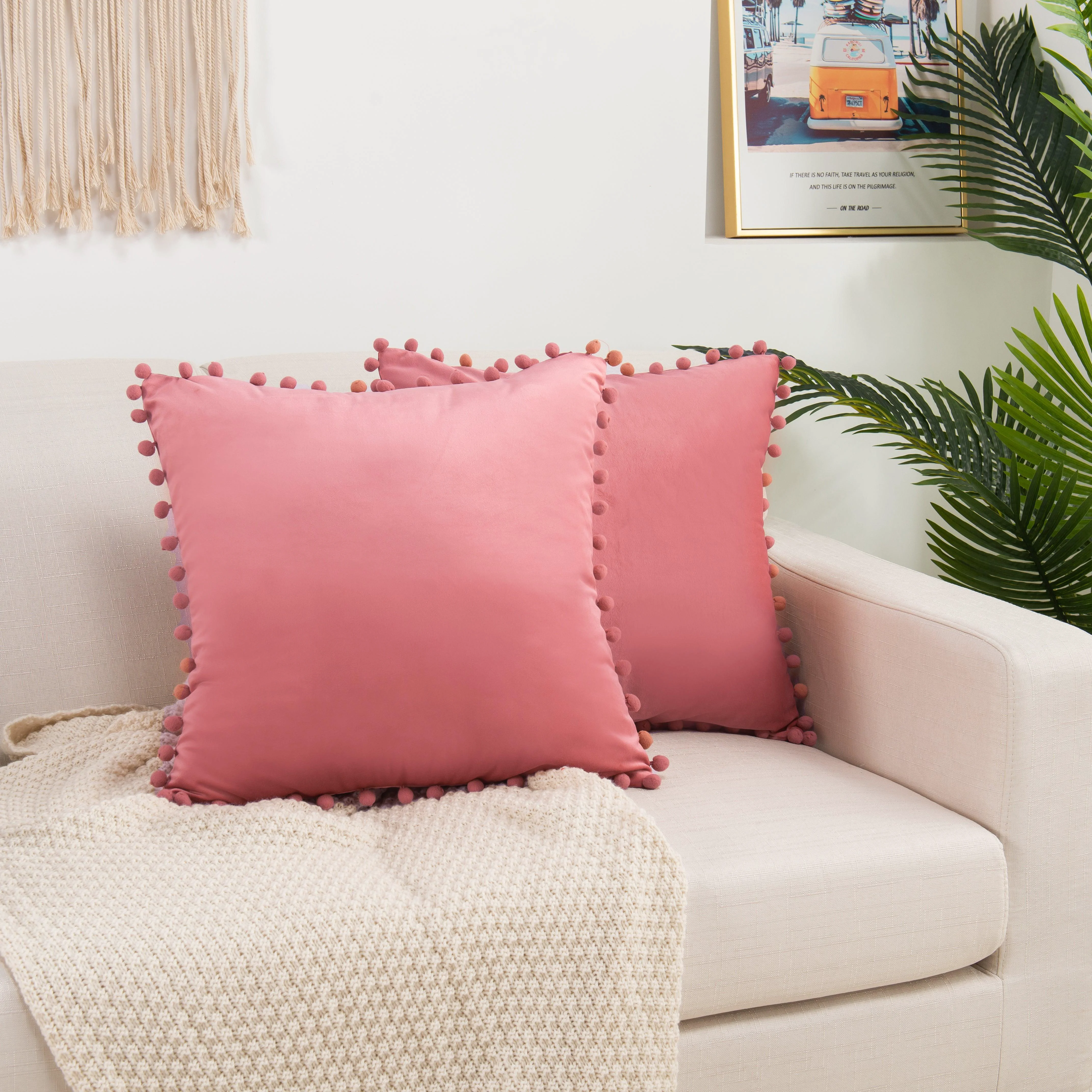 Safe Elegant Comfort 2 Piece Pom-Pom Velvet Cushion Cover - Pillow Covers Fine