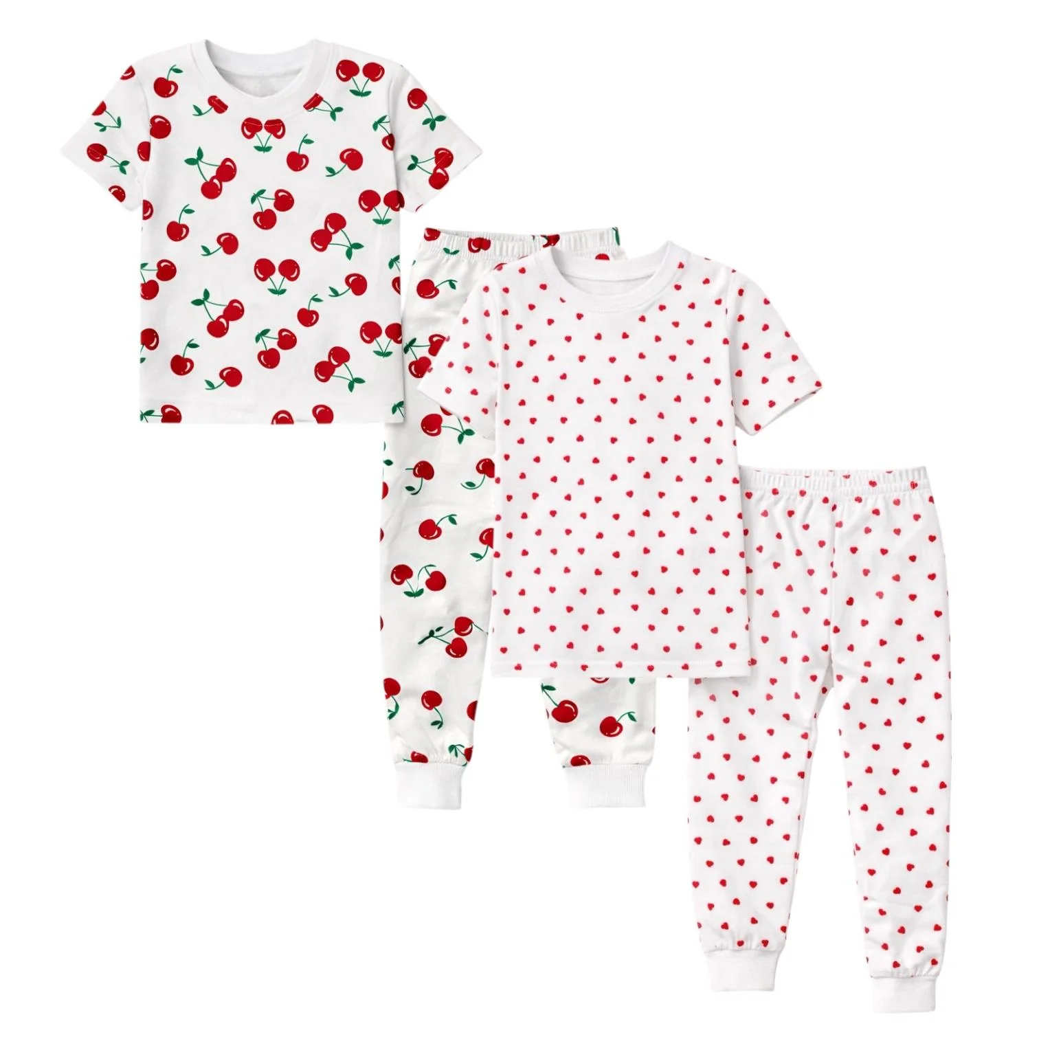 Breathable Kids and Toddlers Girls Soft 2 Pack Pajama Sets Snug Fitted Ultra Soft Sleepwear Sets Short Sleeve Recyclable