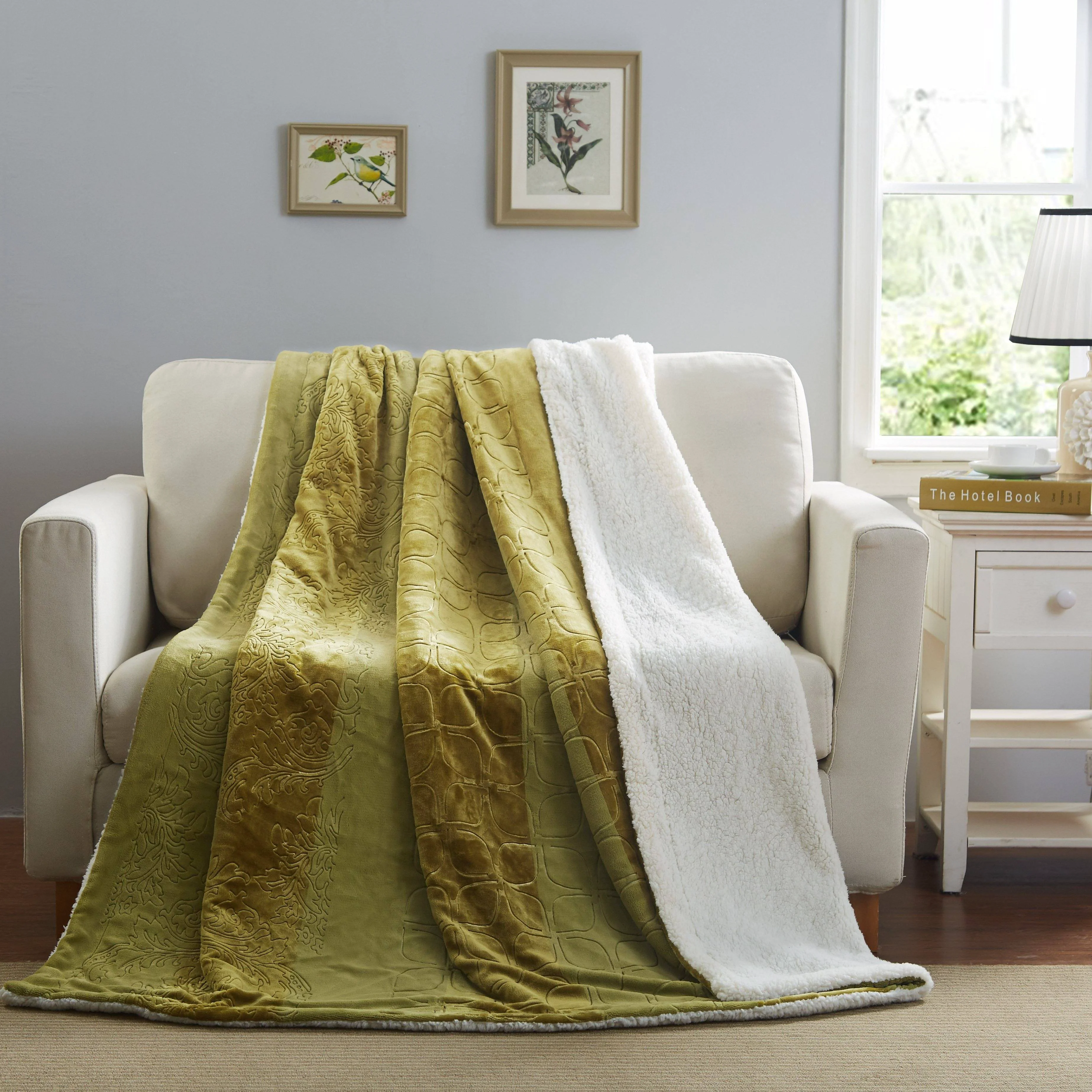 Quality Tache Solid Embossed Green Olive Chartreuse Sherpa Throw Blanket 62096 Certified