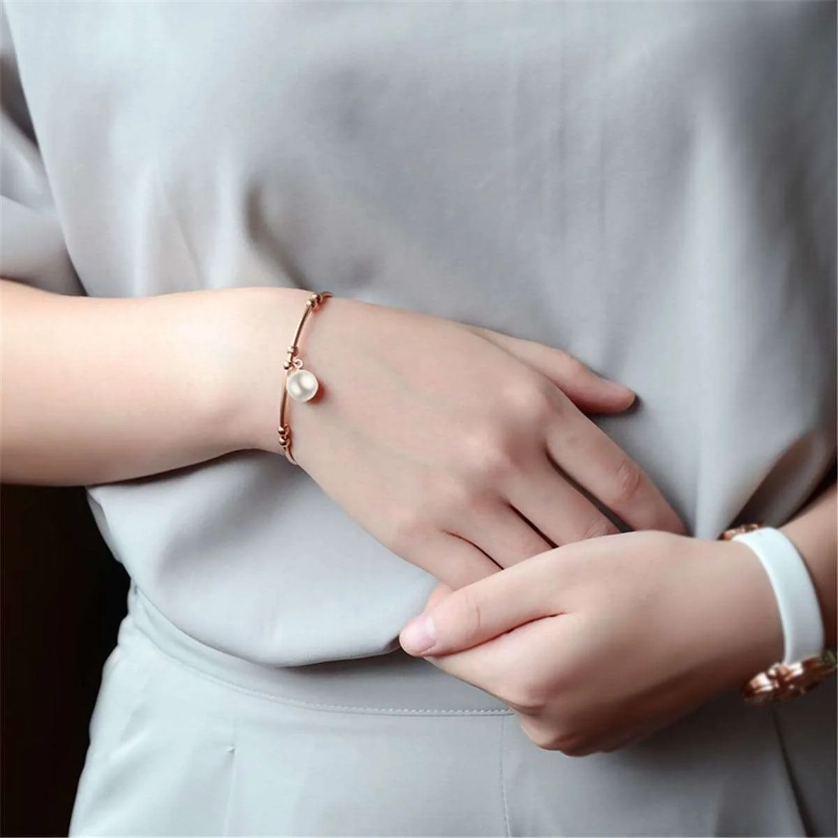 Superior Pearl Rose Goldtone Bead-Accent Cuff Expertly Made