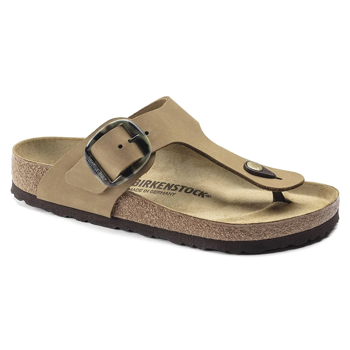 Clean Birkenstock Gizeh Big Buckle Nubuck Leather Mud Green Sandals Trendy