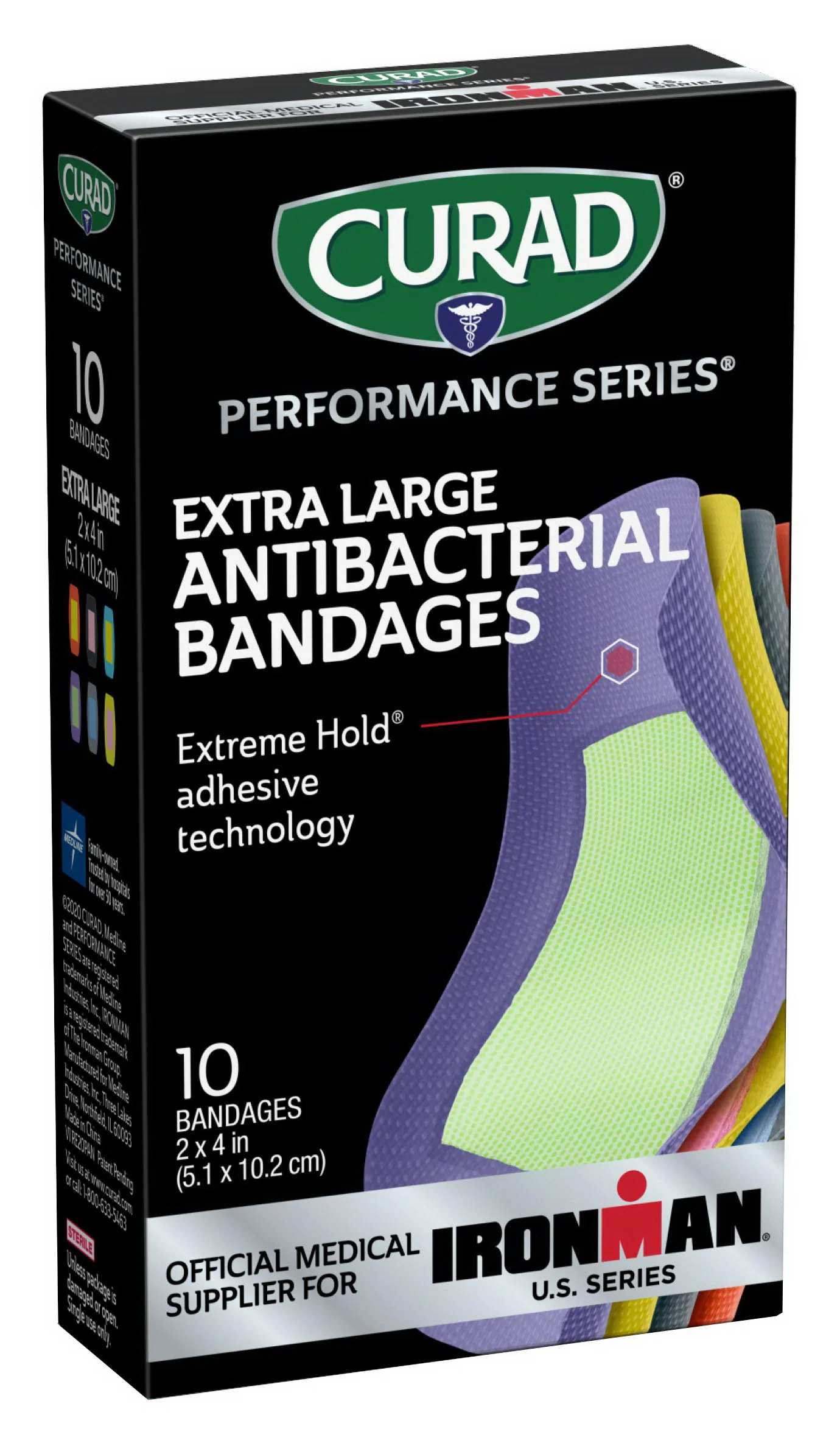 Carefully Designed Curad Performance Series Extreme Hold Antibacterial Extra Large Bandages for Infection Protection 10Ea Original