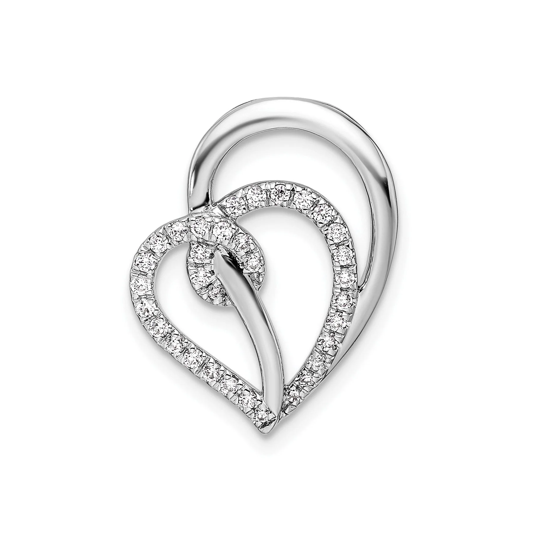 Trendy Lab Diamond Swirl Heart Chain Slide Pendant 14k White Gold Versatile