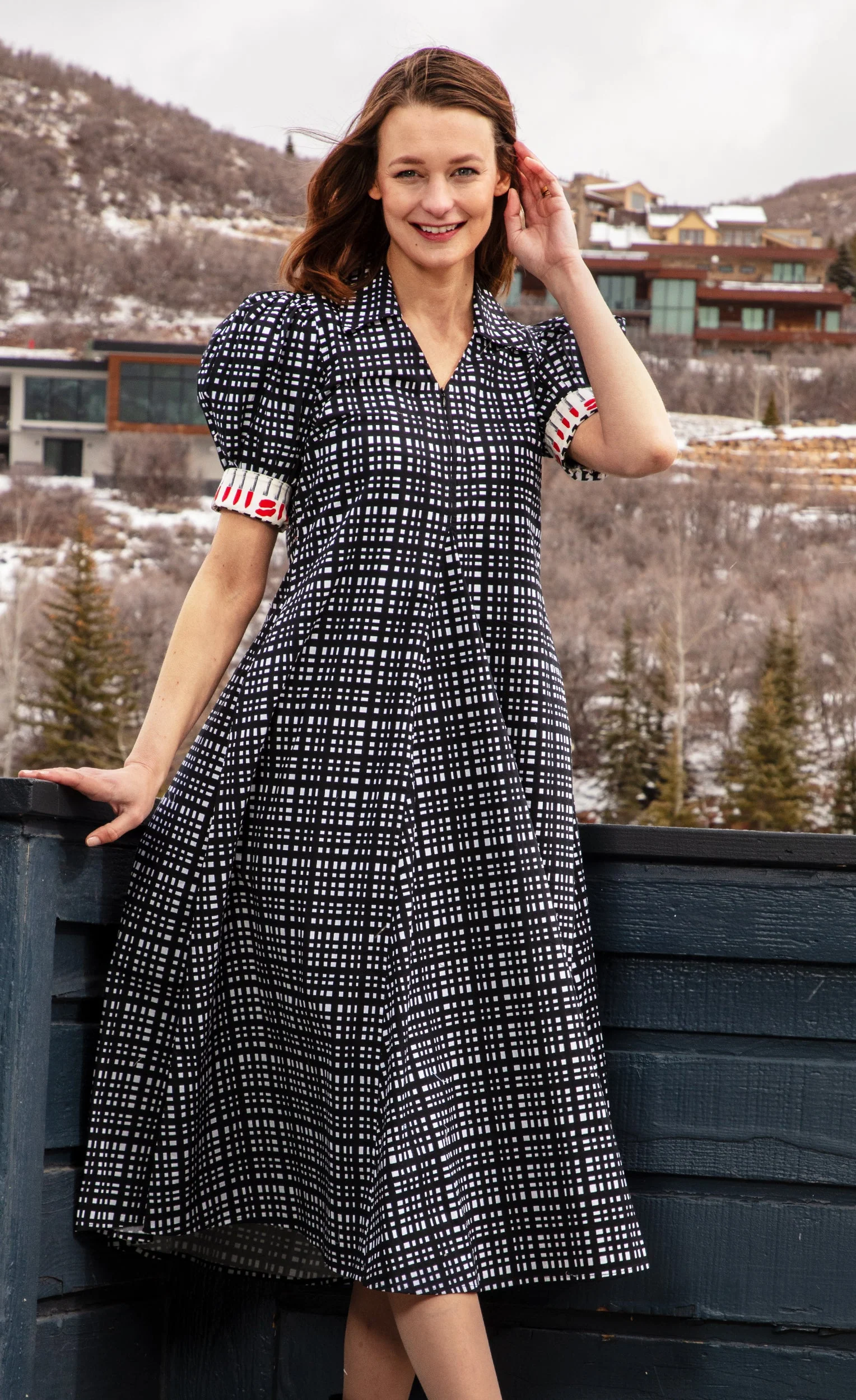 Unique Montauk Dress Black and White Grid Dress Green