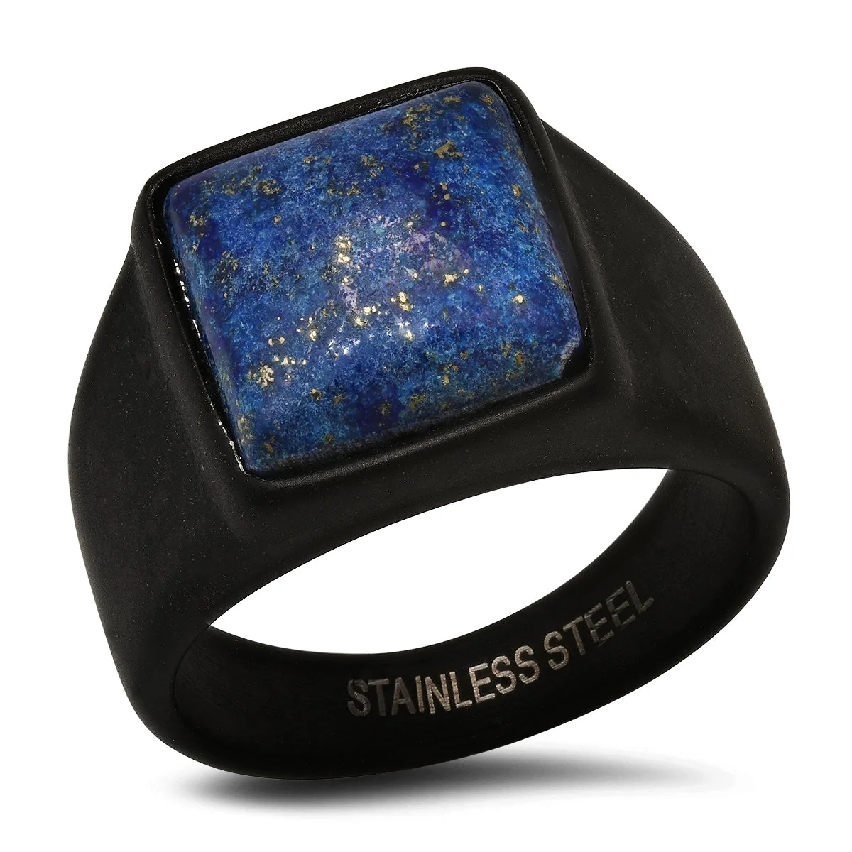 Authentic Black Stainless Steel Square Lapis Ring Top-Quality