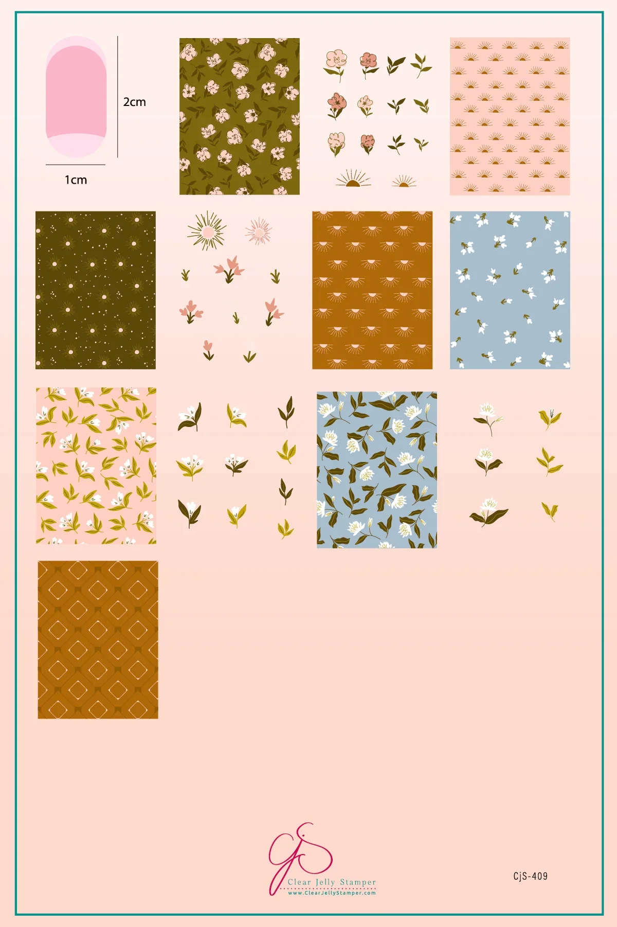 Superior Petals in Pattern CjS-409 - Etched Nail Art Stamping Plate - Clear Jelly Stamping Plate Premium