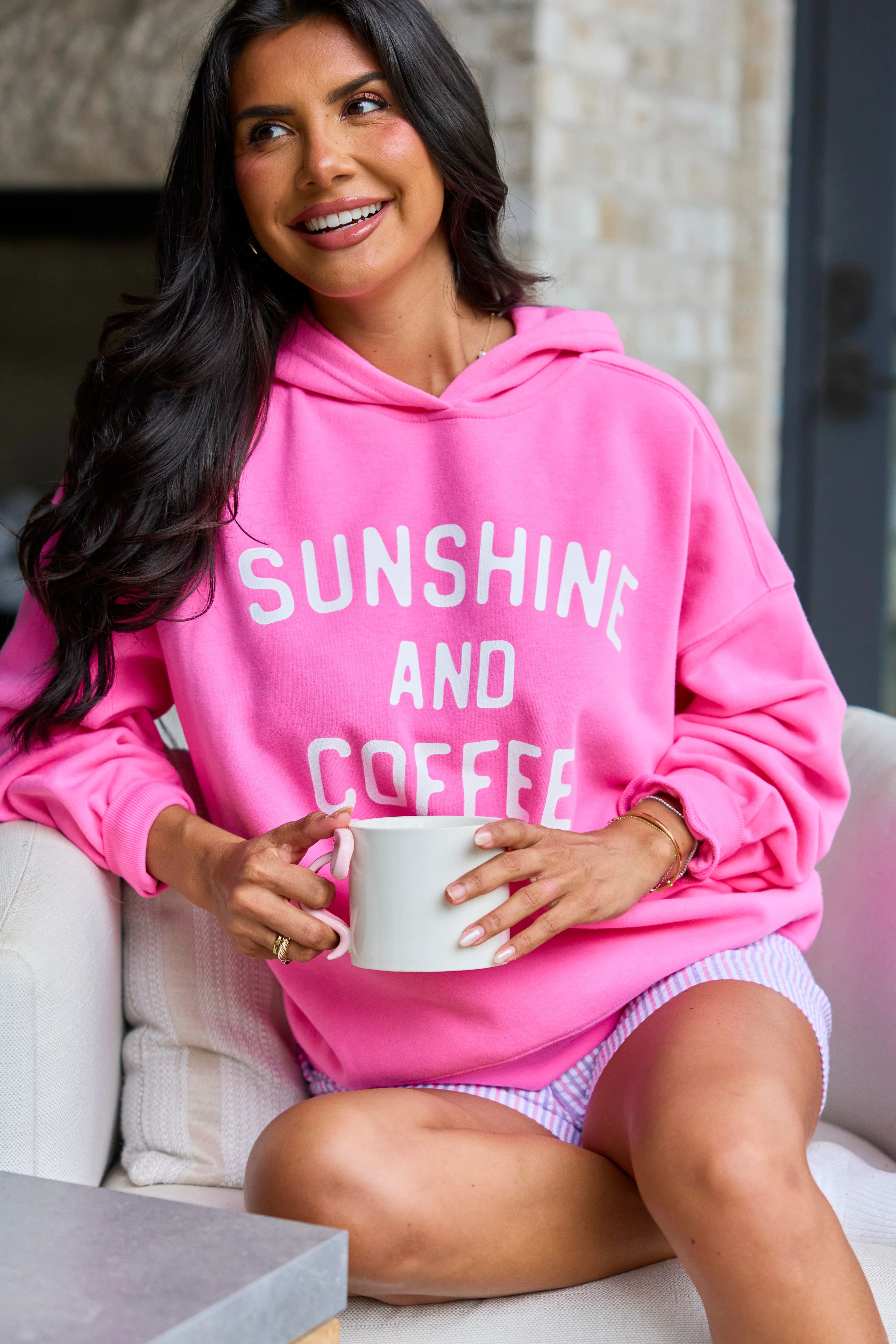 Advanced Sunshine And Coffee Pink Graphic Hoodie Premium Material