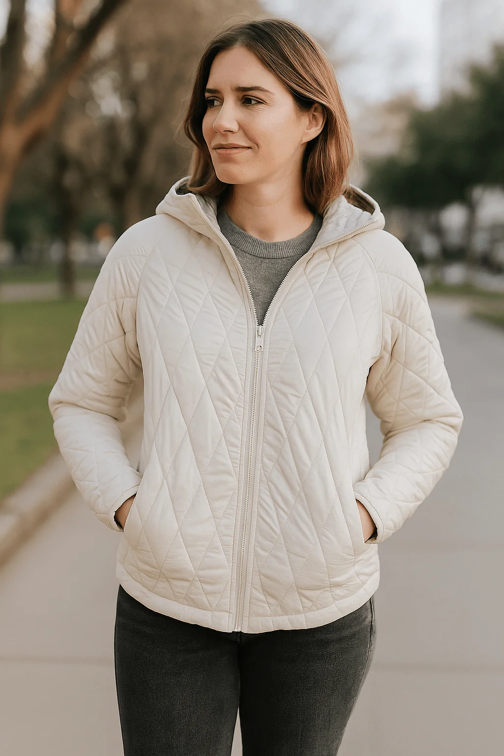Exclusive Lily by Firmiana Women's Lightweight Puffer Jacket Beige High-Quality