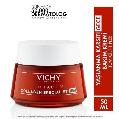 Artisan Vichy Liftactiv Collagen Specialist Anti-Aging Night Cream Reduce Wrinkles Firm Skin with Hyaluronic Acid Vitamin C Verified