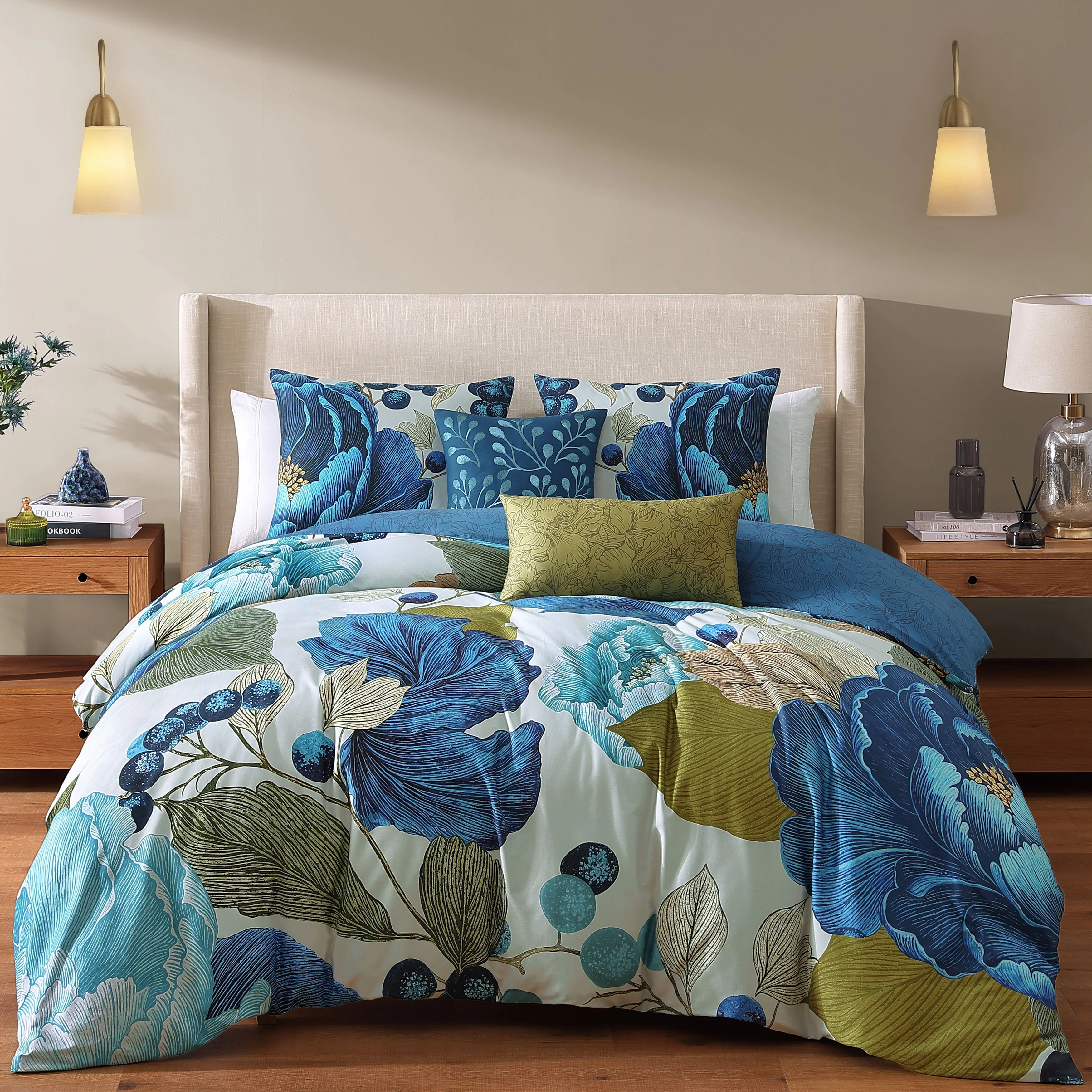 Casual Bebejan Teal Tapestry 5 Piece Reversible Comforter Set Contemporary