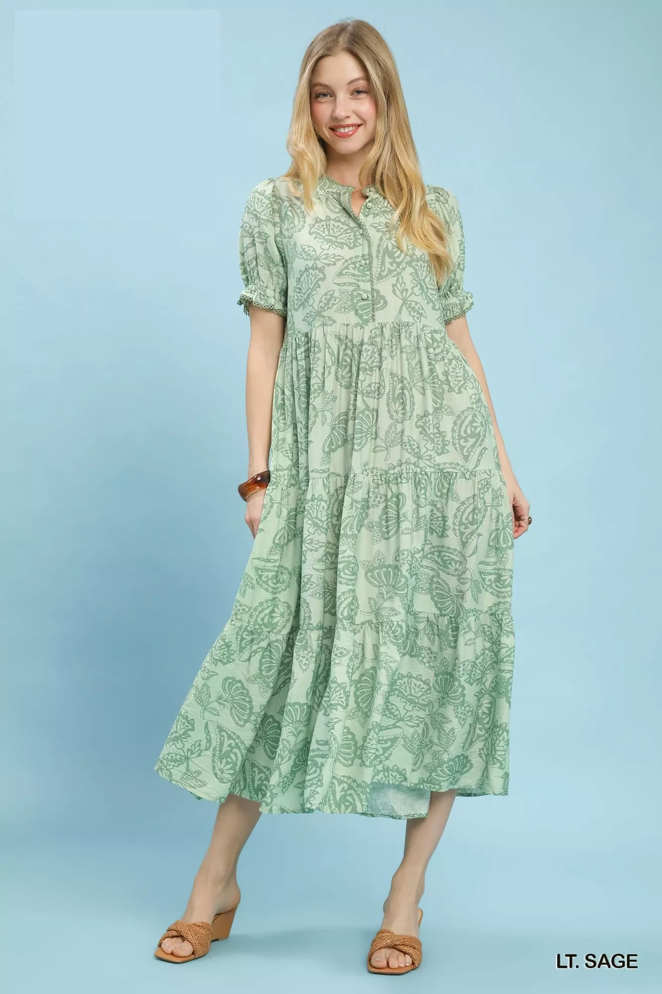 Breathable Umgee Paisley Print Tiered Midi Dress High-End